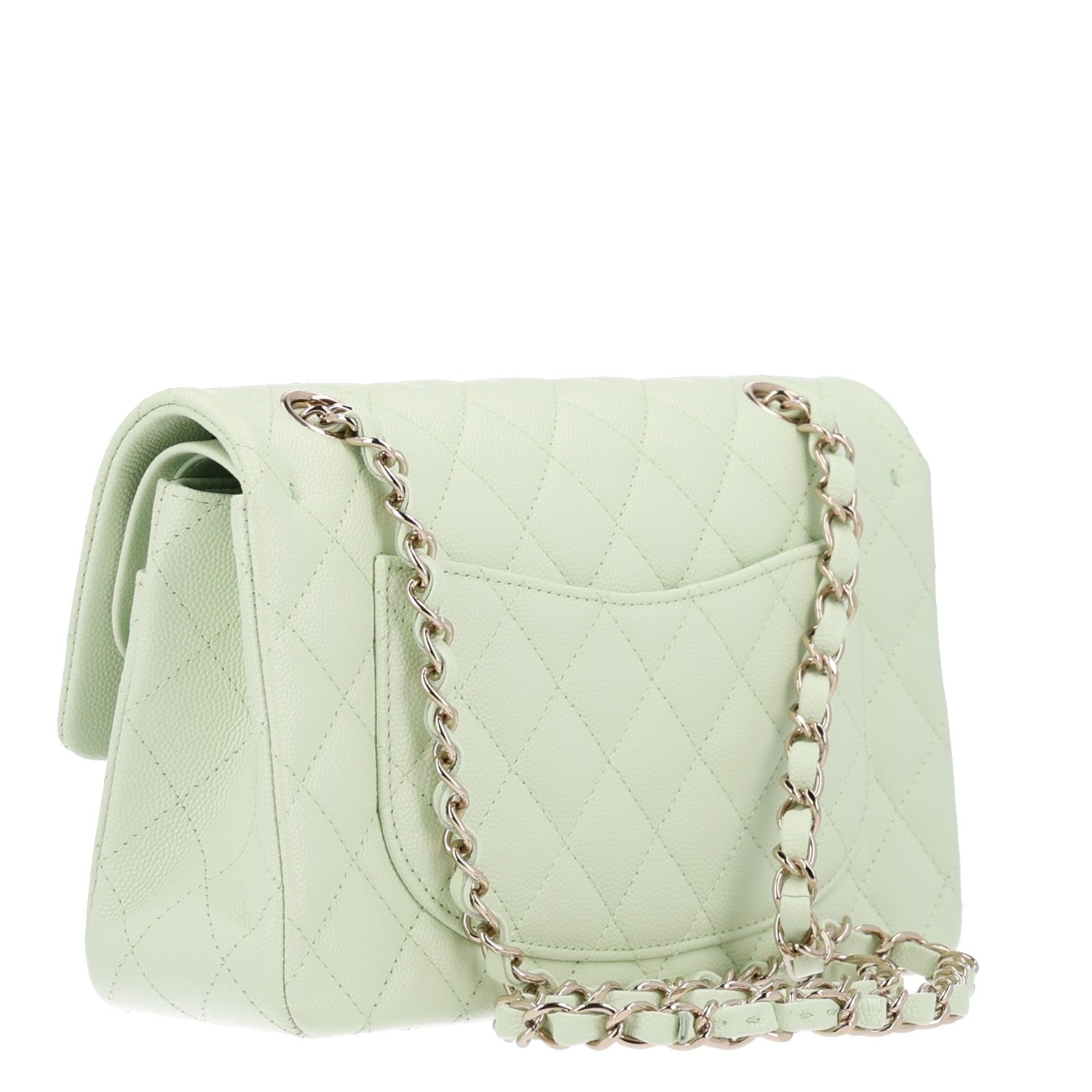 Caviar Quilted Small Double Flap Light Green — view 3