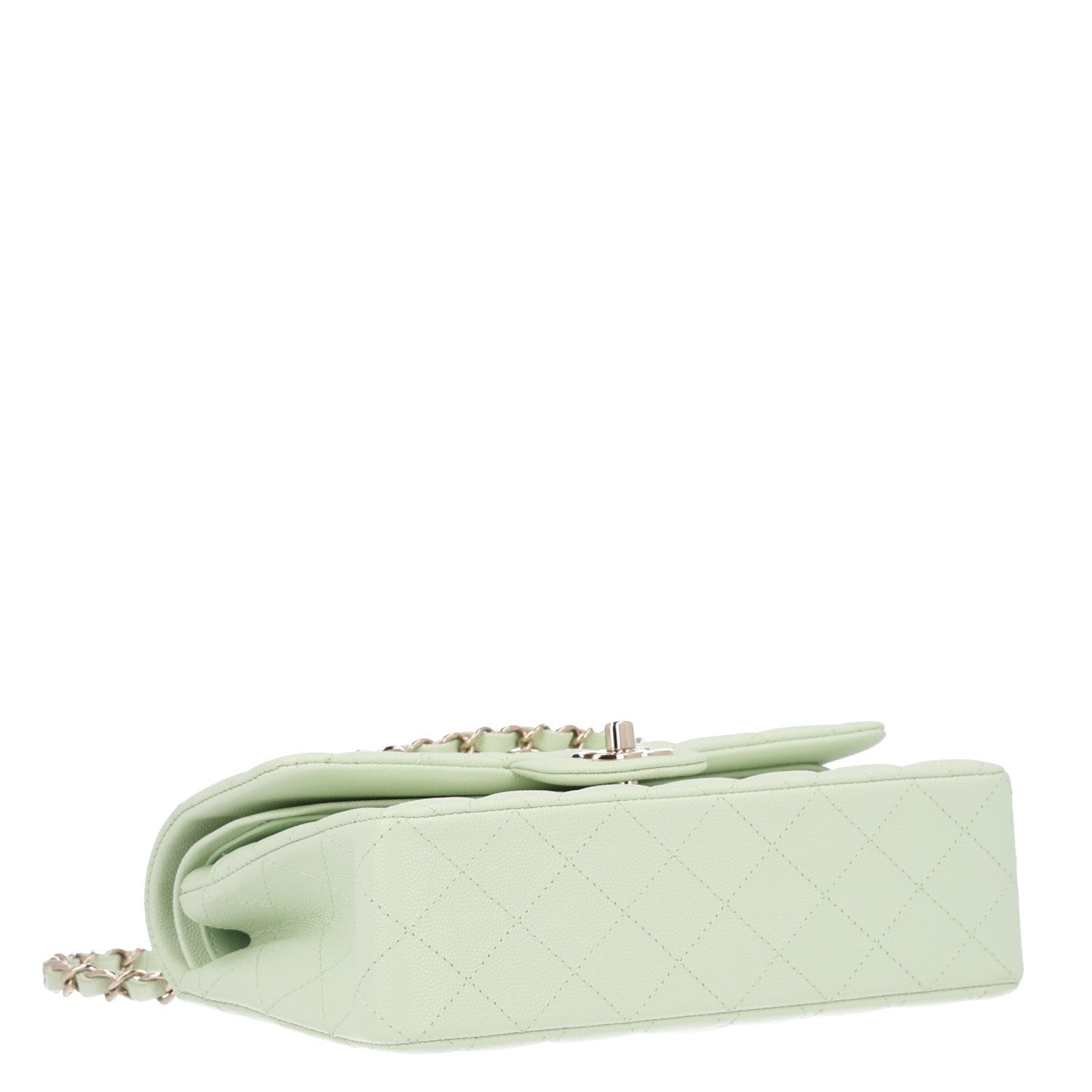 Caviar Quilted Small Double Flap Light Green — view 4