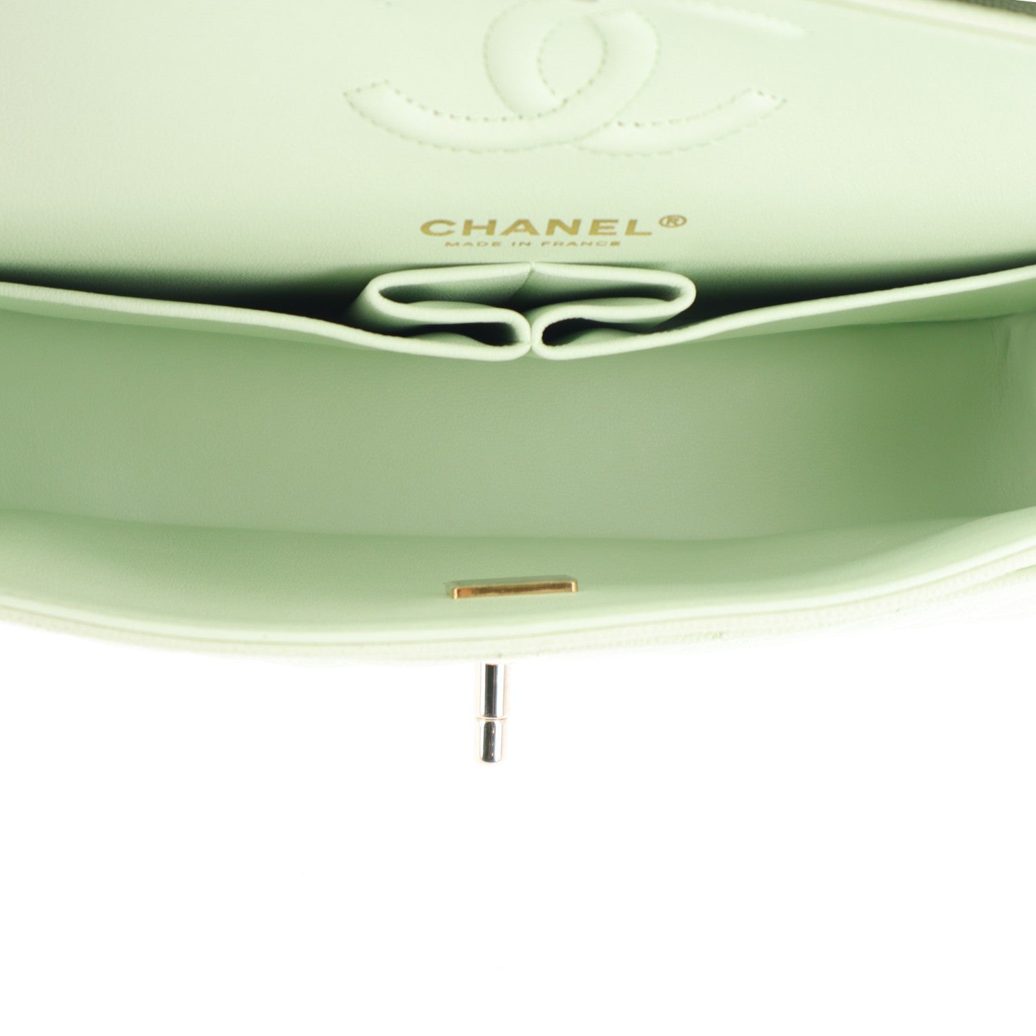 Caviar Quilted Small Double Flap Light Green — view 5