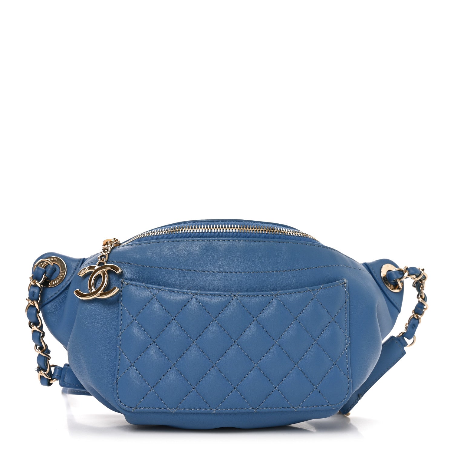 Lambskin Quilted Bi Waist Bag Pack Blue
