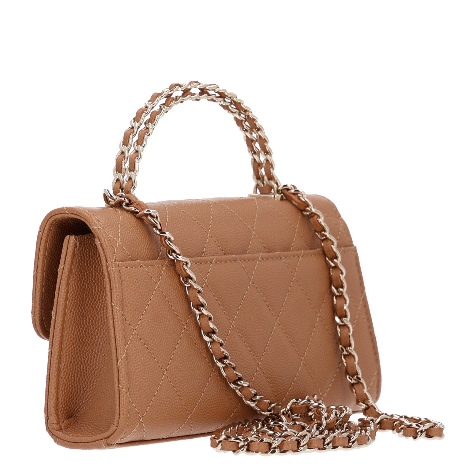 Caviar Quilted Chain Match Top Handle Phone Holder With Chain Beige — view 2