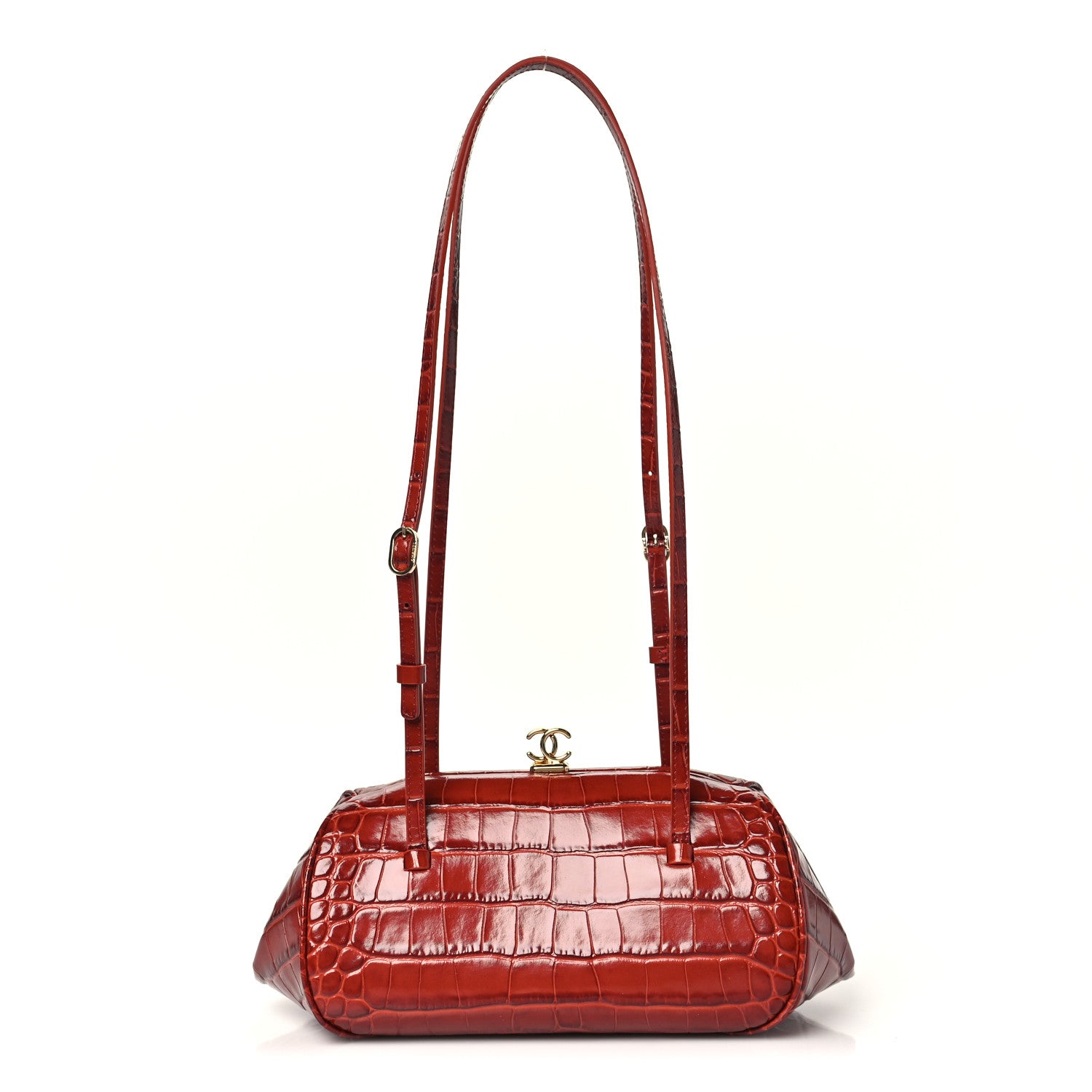 Calfskin Crocodile Embossed Pretty CC Clutch With Strap Burgundy — view 1