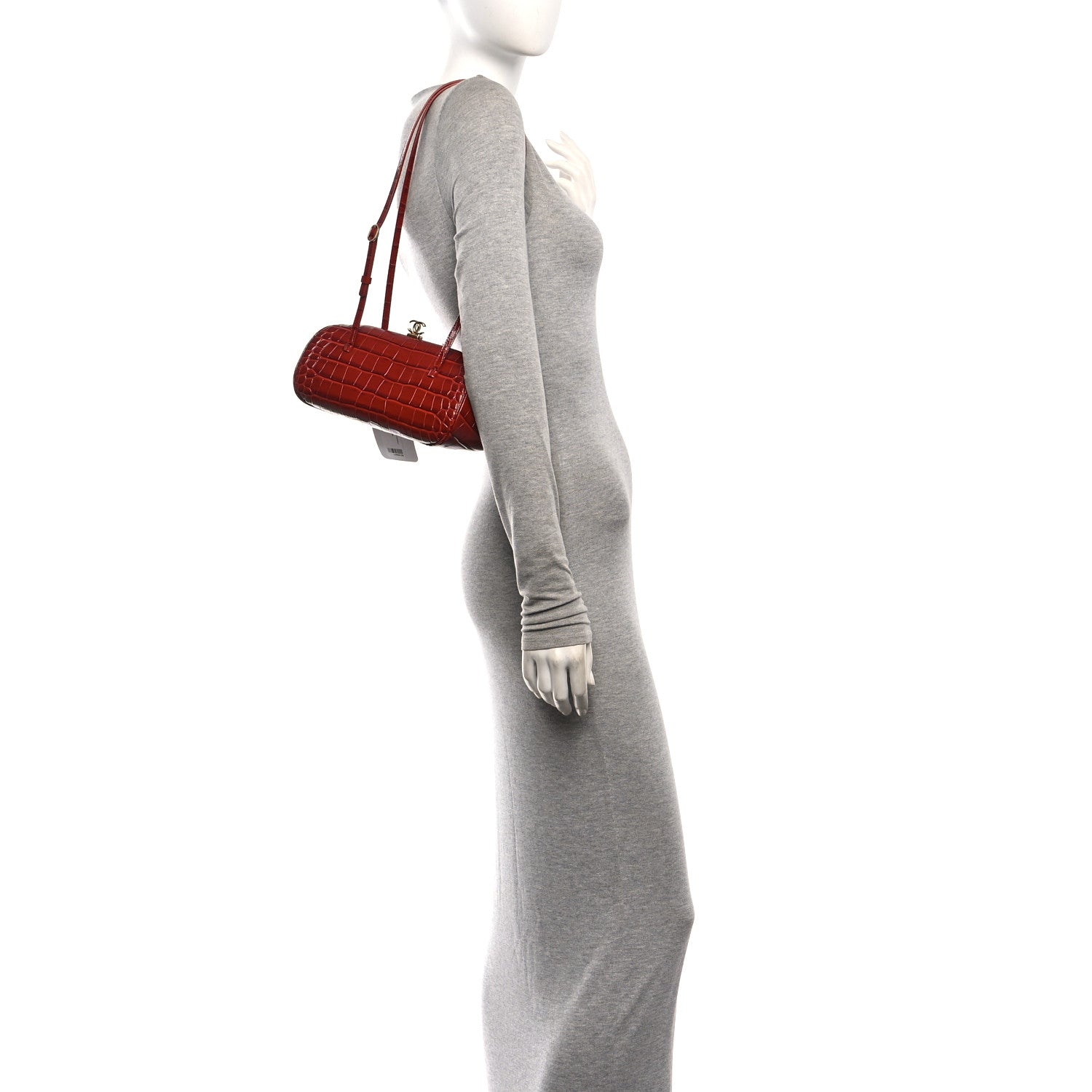 Calfskin Crocodile Embossed Pretty CC Clutch With Strap Burgundy — view 2