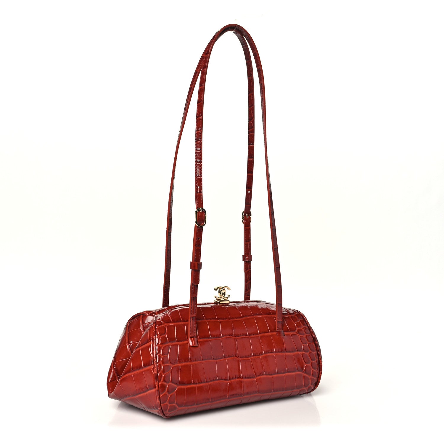 Calfskin Crocodile Embossed Pretty CC Clutch With Strap Burgundy — view 3