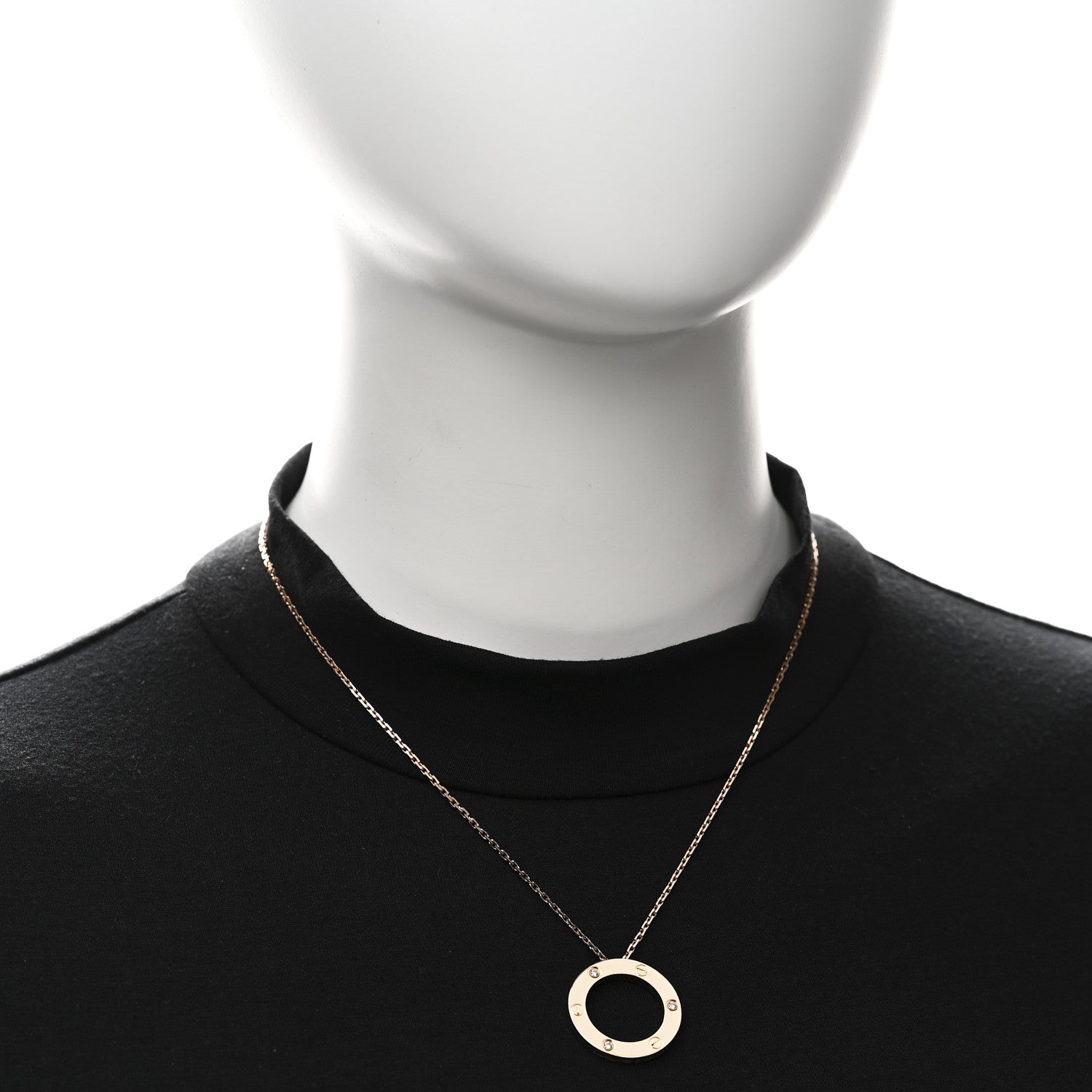 18K Pink Gold 3 Diamonds LOVE Pendant Necklace — view 2