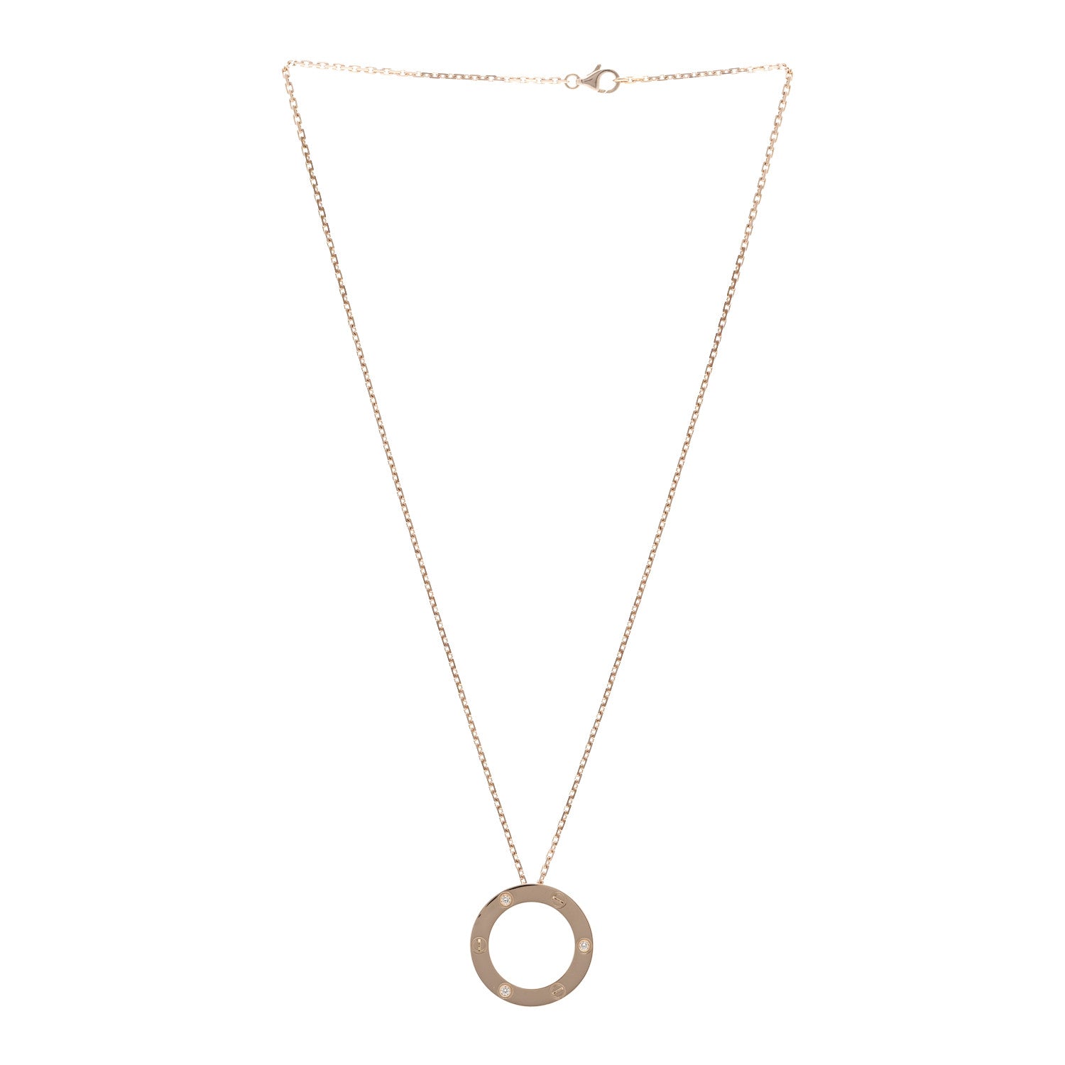 18K Pink Gold 3 Diamonds LOVE Pendant Necklace — view 3