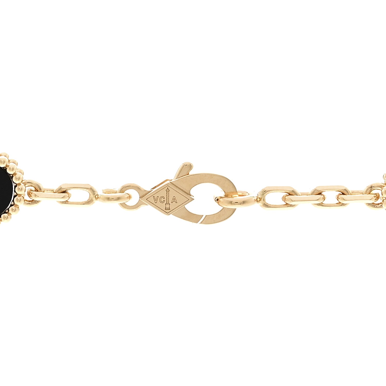 18K Yellow Gold Black Onyx 10 Motifs Vintage Alhambra Necklace — view 4