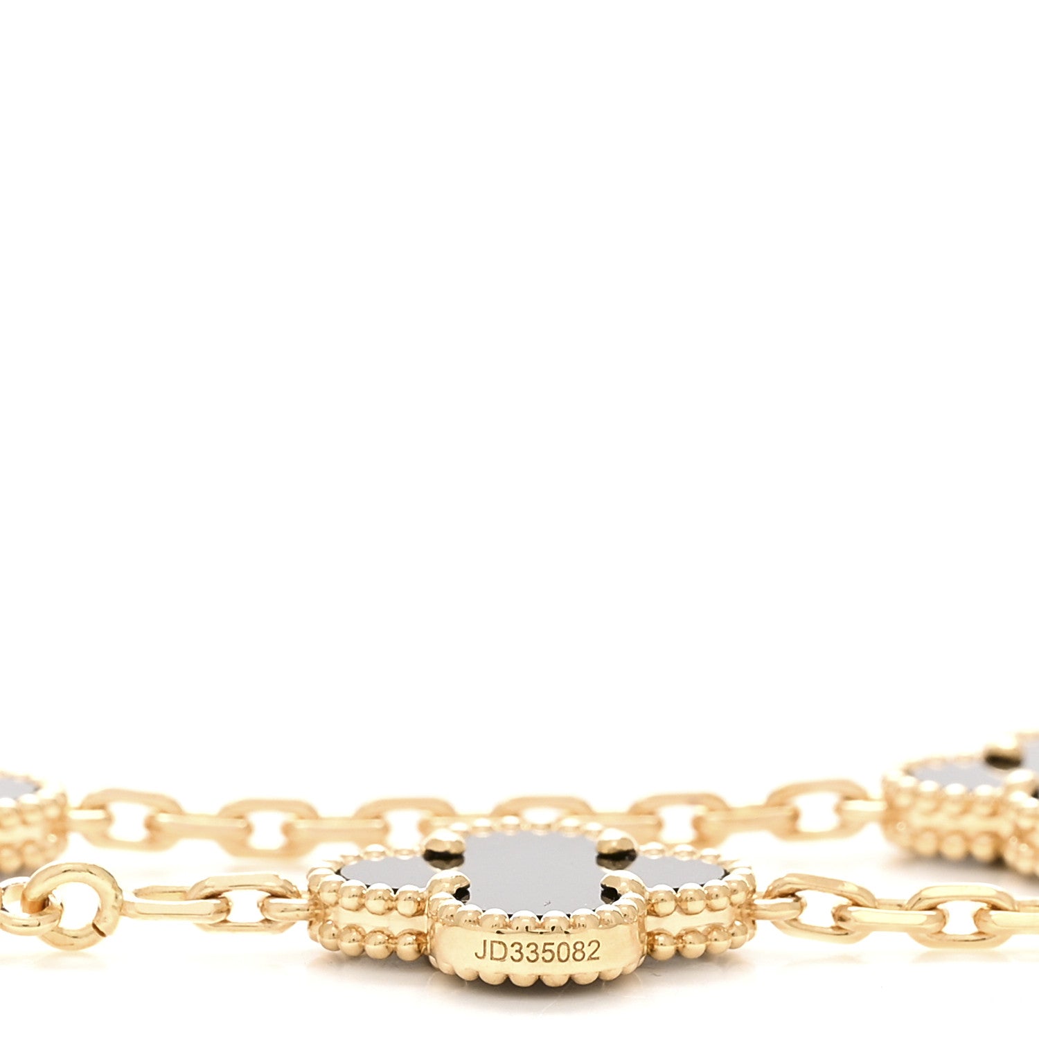 18K Yellow Gold Black Onyx 10 Motifs Vintage Alhambra Necklace — view 5