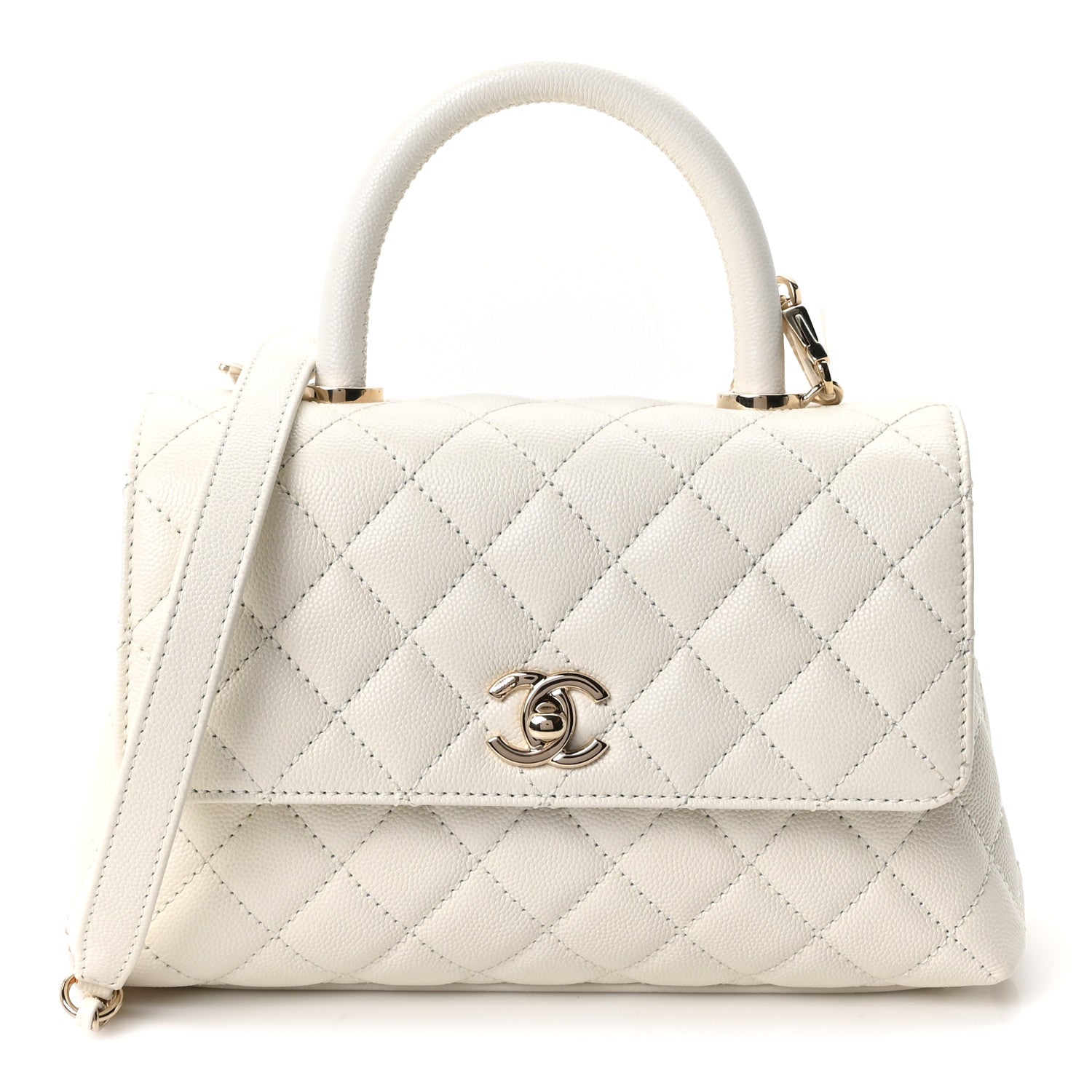 Caviar Quilted Mini Coco Handle Flap White