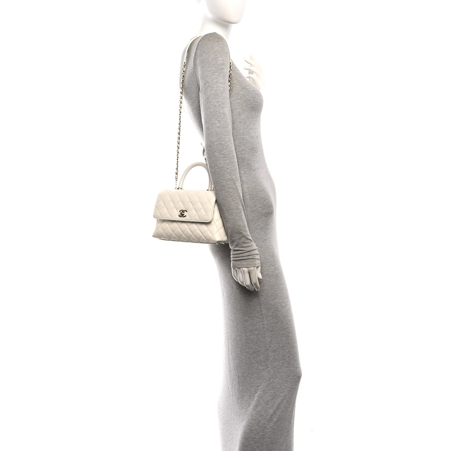 Caviar Quilted Mini Coco Handle Flap White — view 2