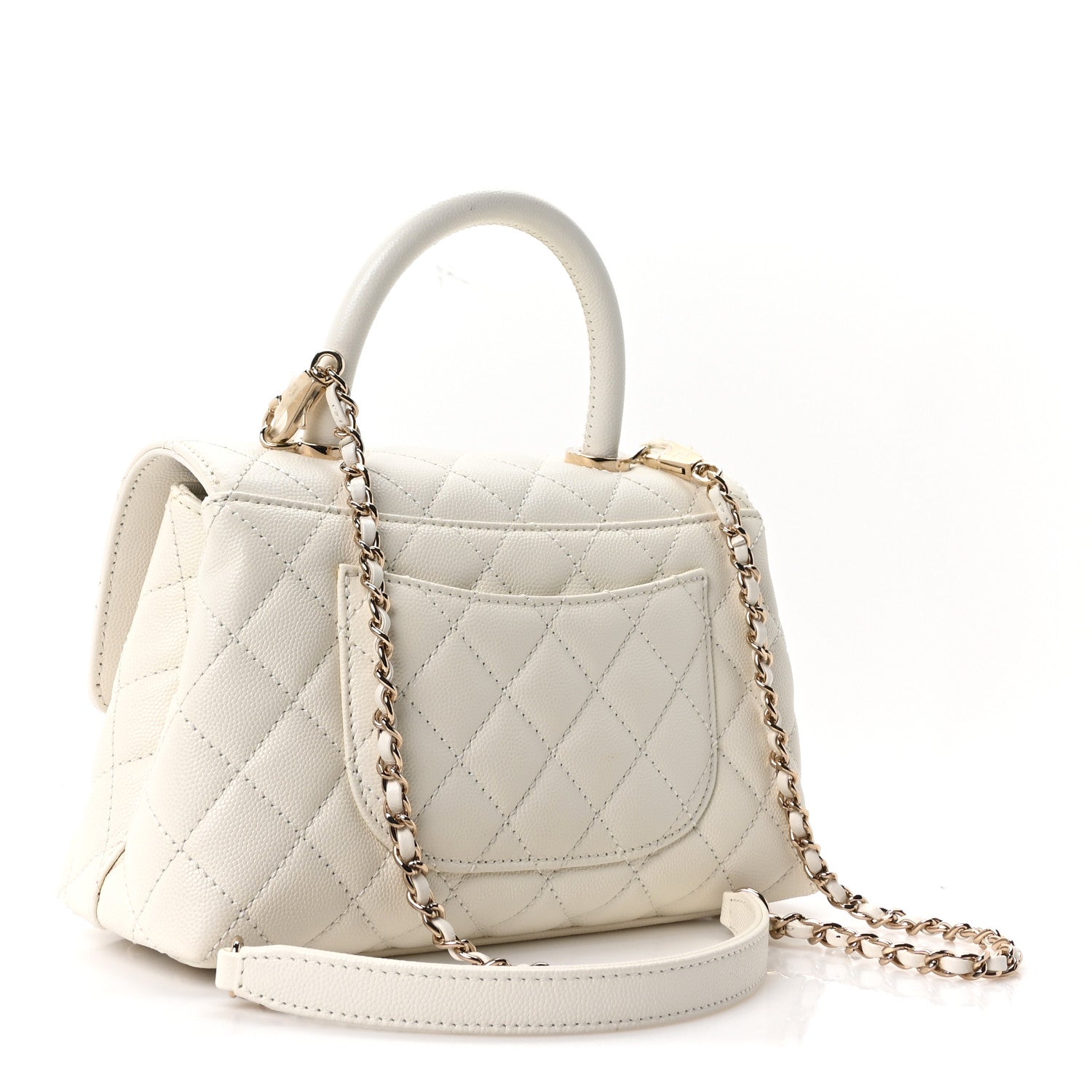 Caviar Quilted Mini Coco Handle Flap White — view 3