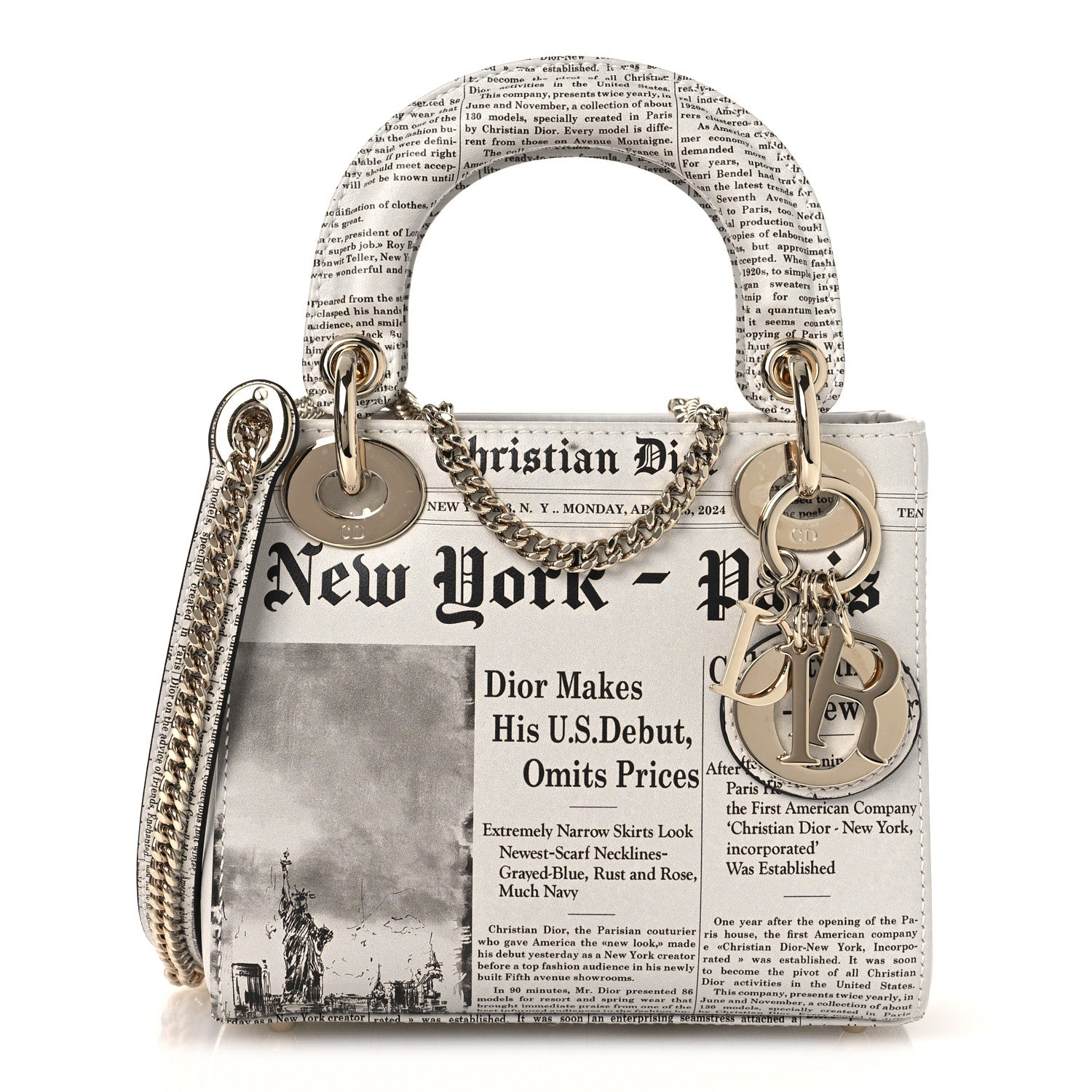 Calfskin Newspaper Printed Mini Lady Dior Black White