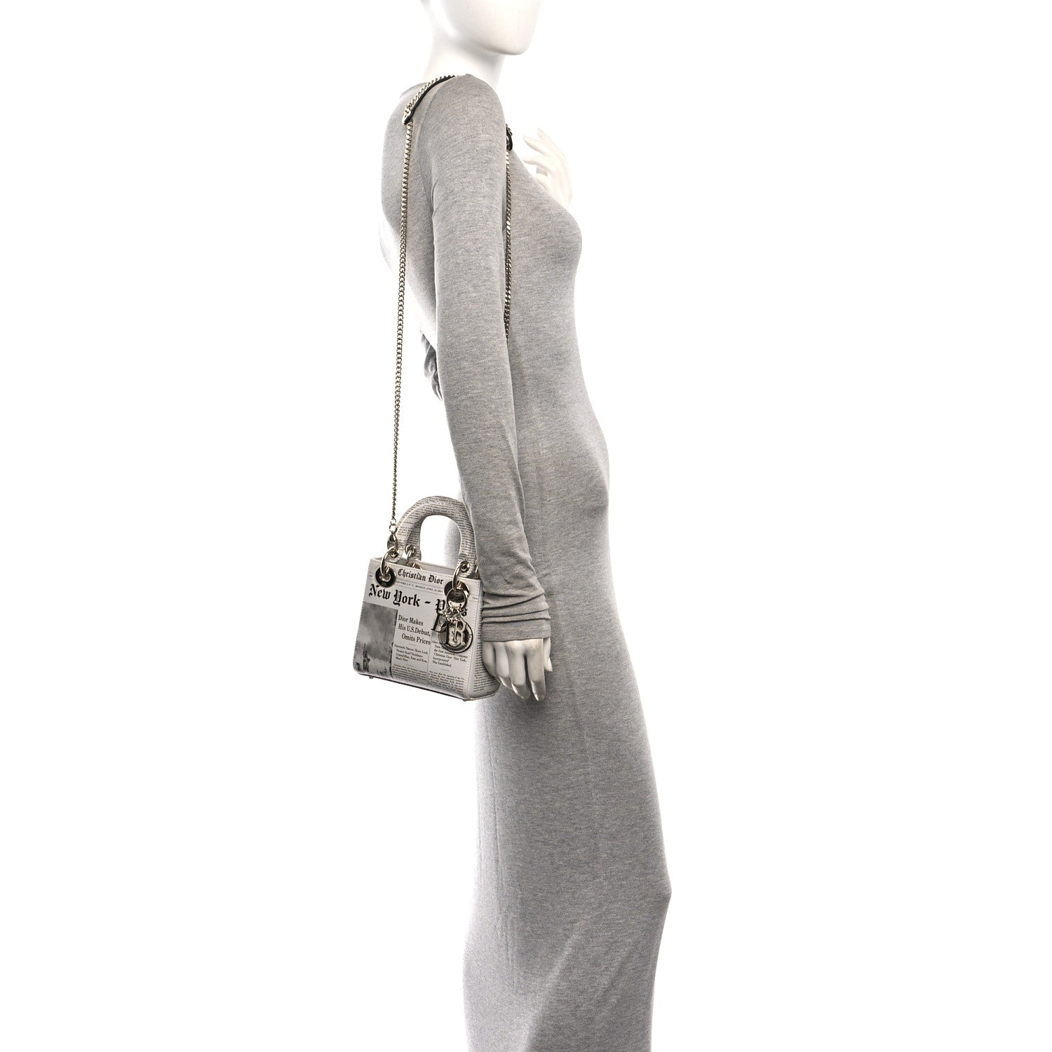 Calfskin Newspaper Printed Mini Lady Dior Black White — view 2