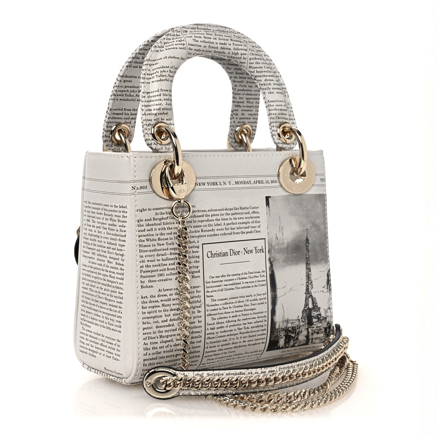 Calfskin Newspaper Printed Mini Lady Dior Black White — view 3