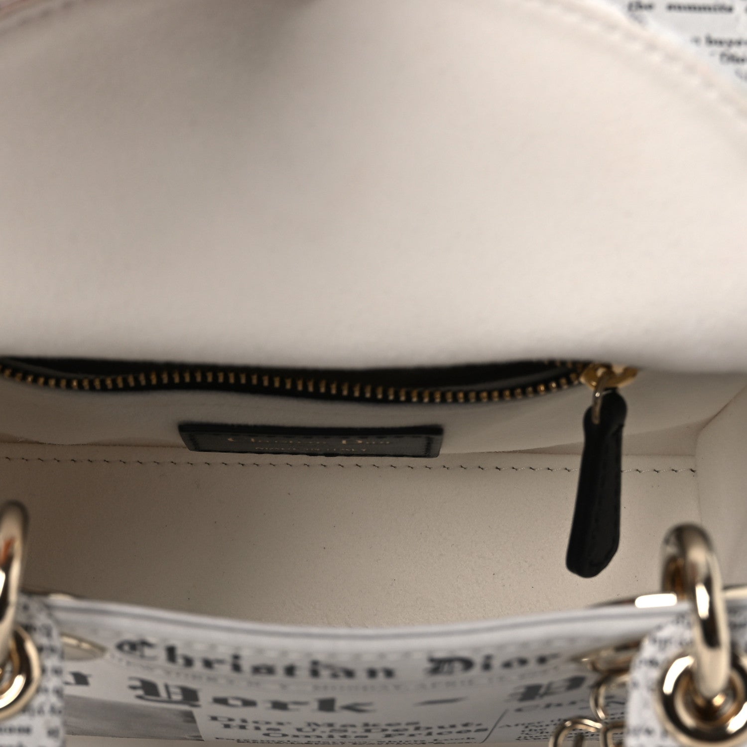 Calfskin Newspaper Printed Mini Lady Dior Black White — view 5