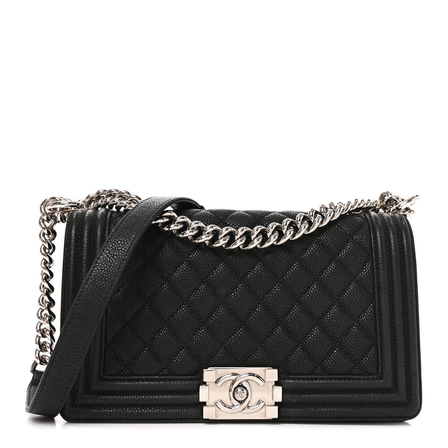 Iridescent Caviar Quilted Medium Boy Flap Black