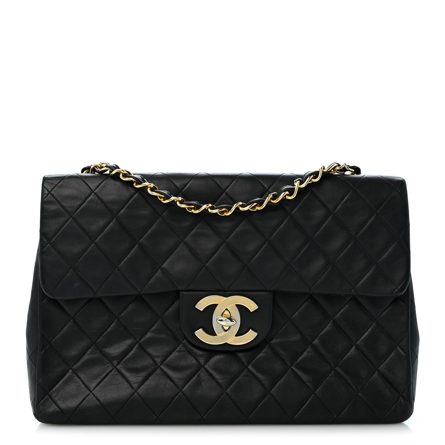 Lambskin Quilted XL Jumbo Single Flap Black