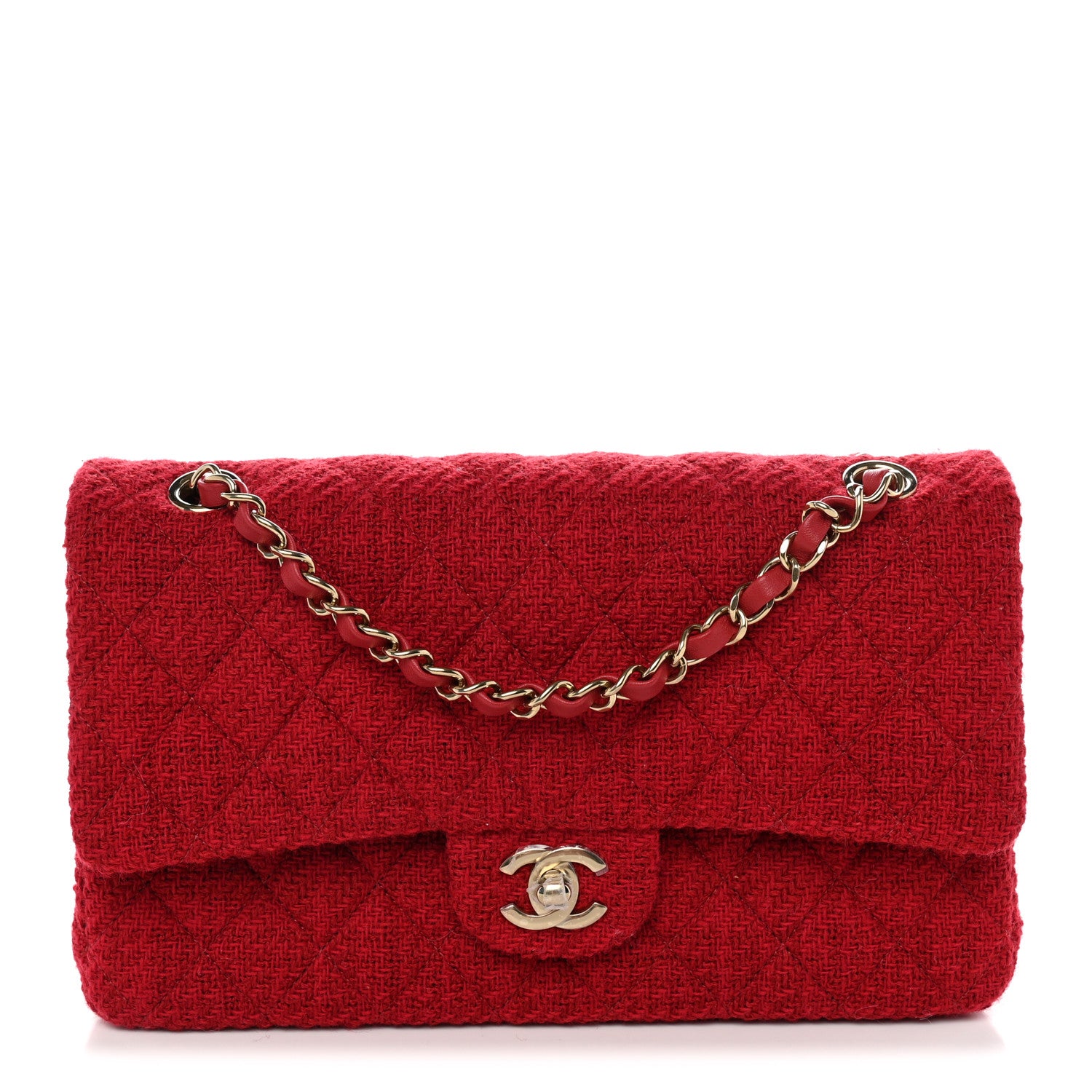 Tweed Quilted Medium Double Flap Red