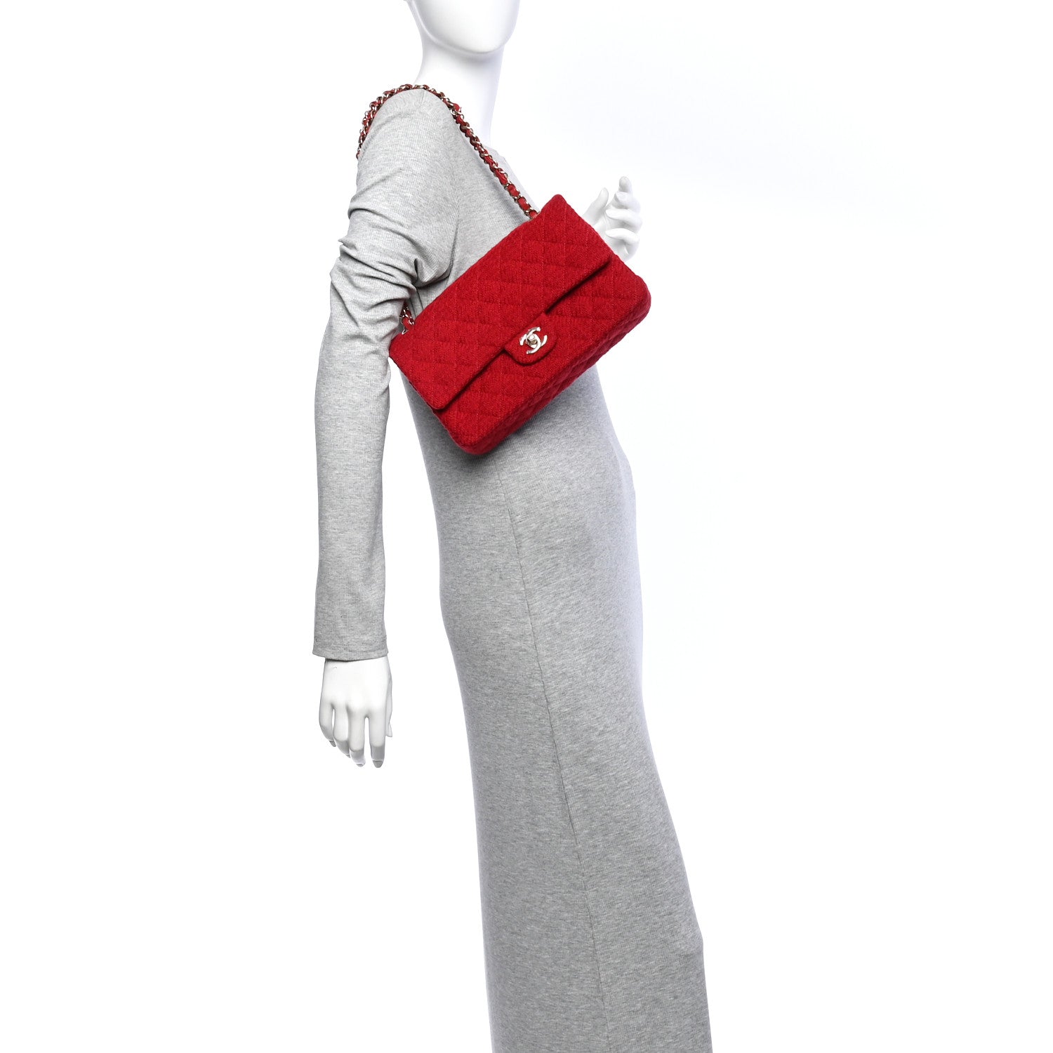 Tweed Quilted Medium Double Flap Red — view 2