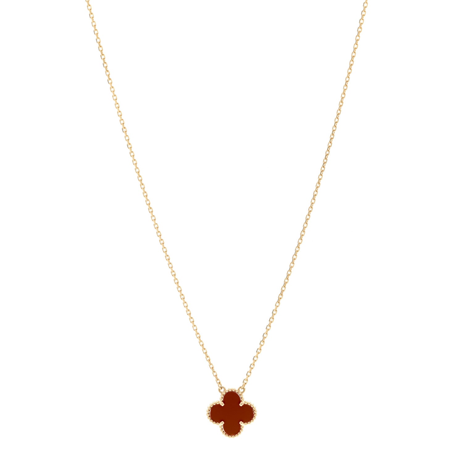18K Yellow Gold Carnelian Vintage Alhambra Pendant Necklace