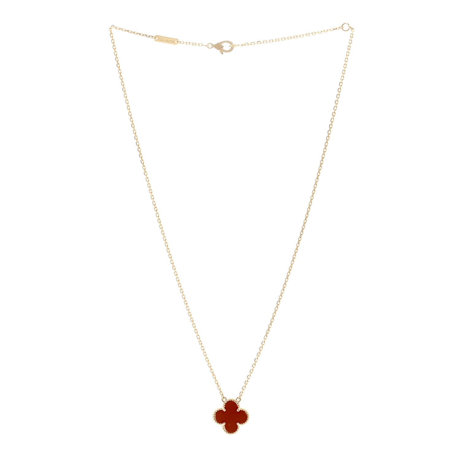 18K Yellow Gold Carnelian Vintage Alhambra Pendant Necklace — view 3