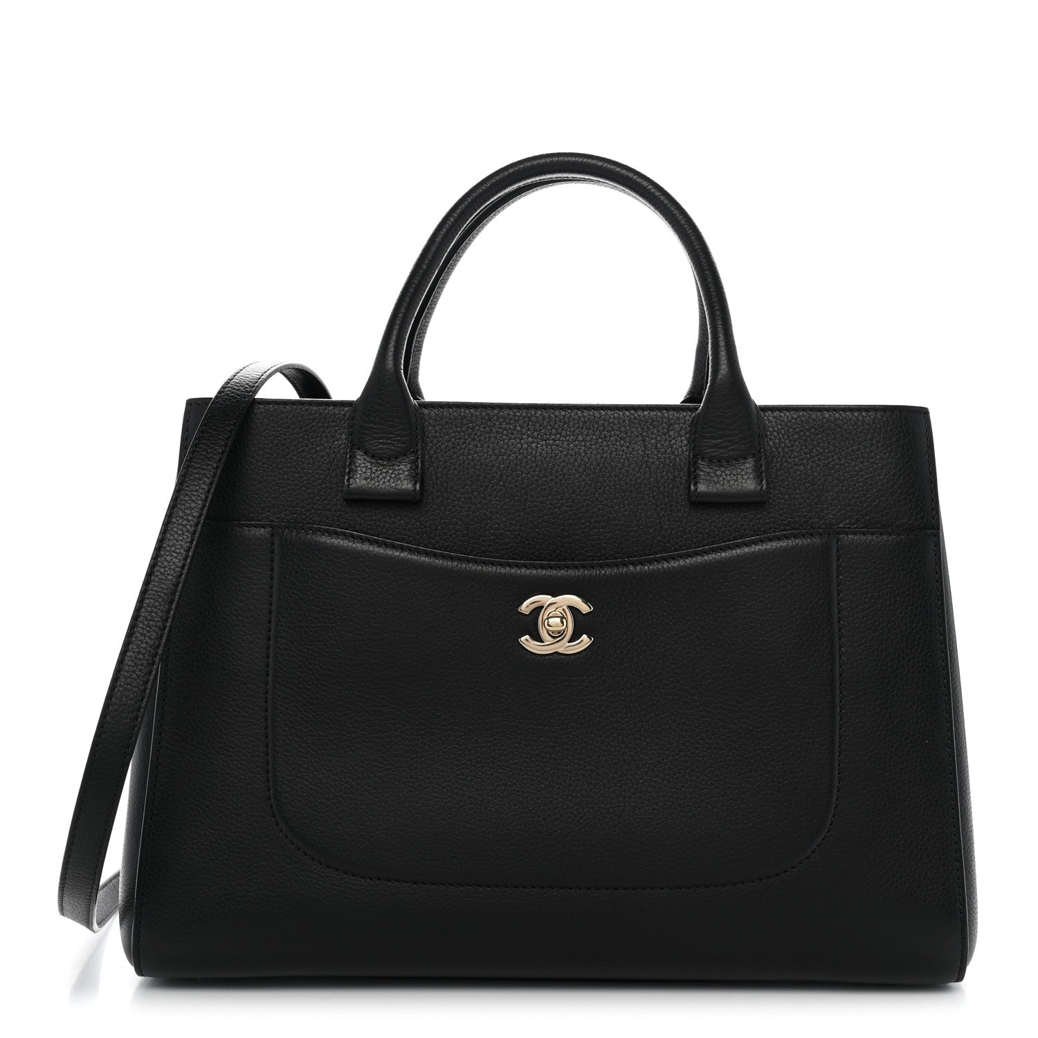 Grained Calfskin Small Neo Executive Shopper Tote Black