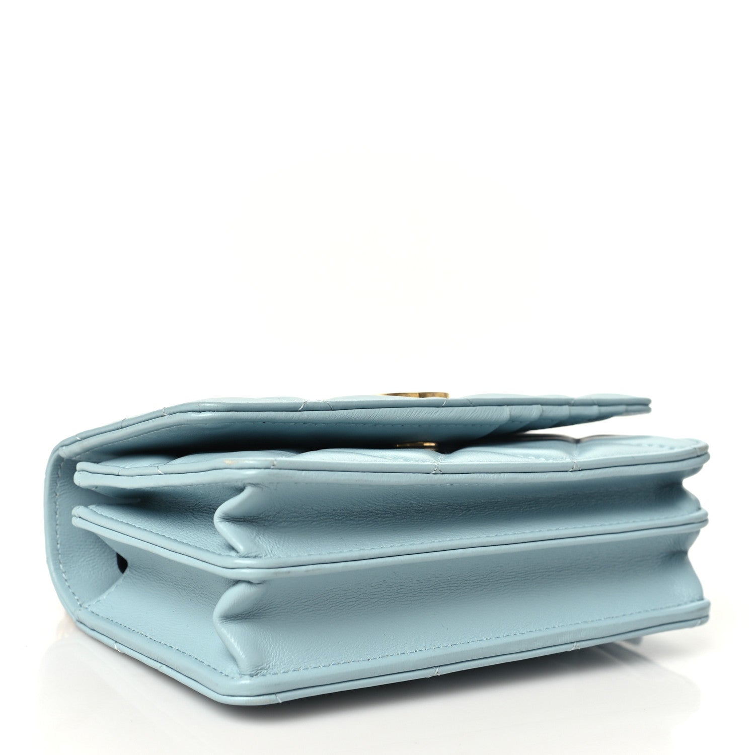 Lambskin Enamel Quilted Pending CC Clutch With Chain Light Blue — view 4
