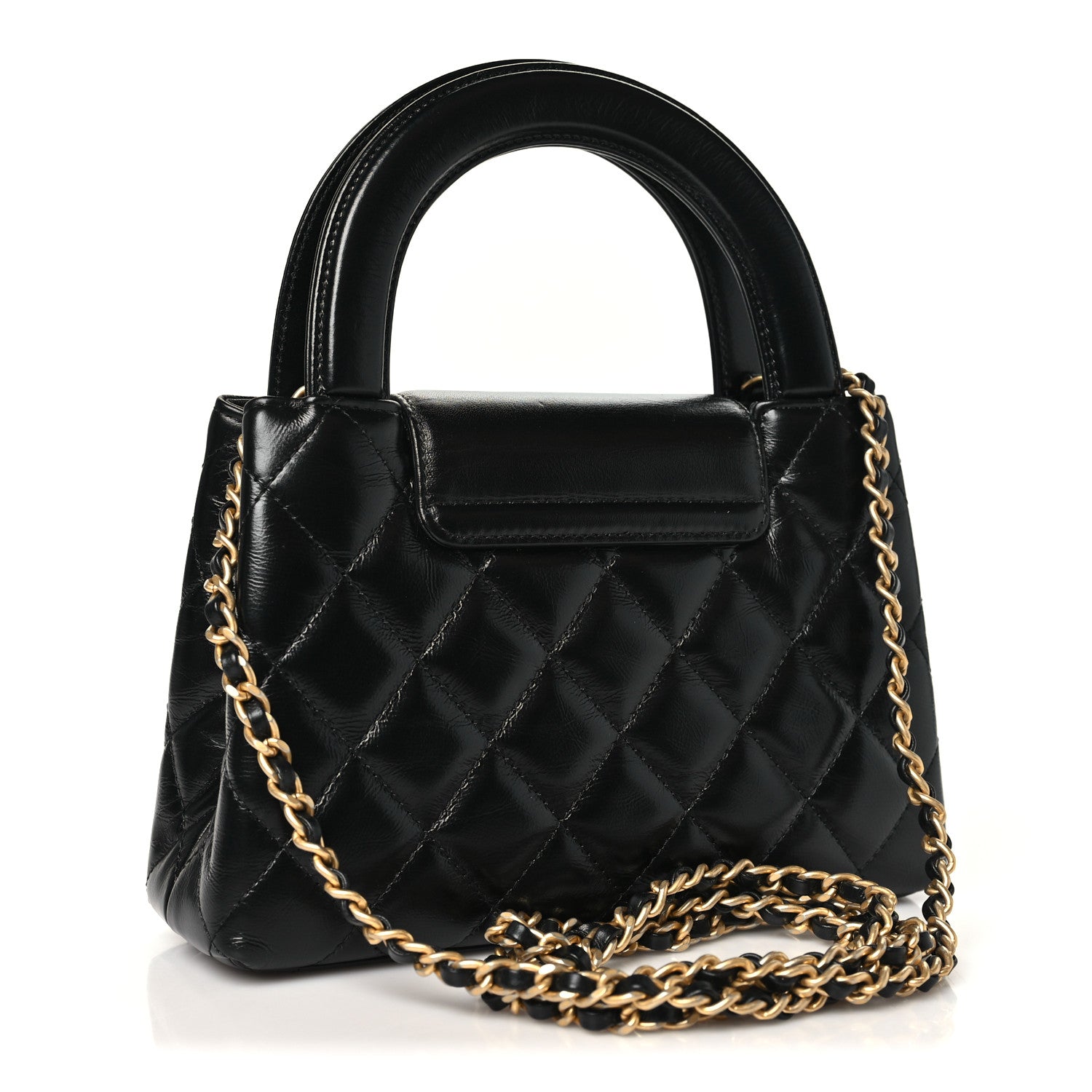 Shiny Aged Calfskin Quilted Nano Kelly Shopper Black — view 3
