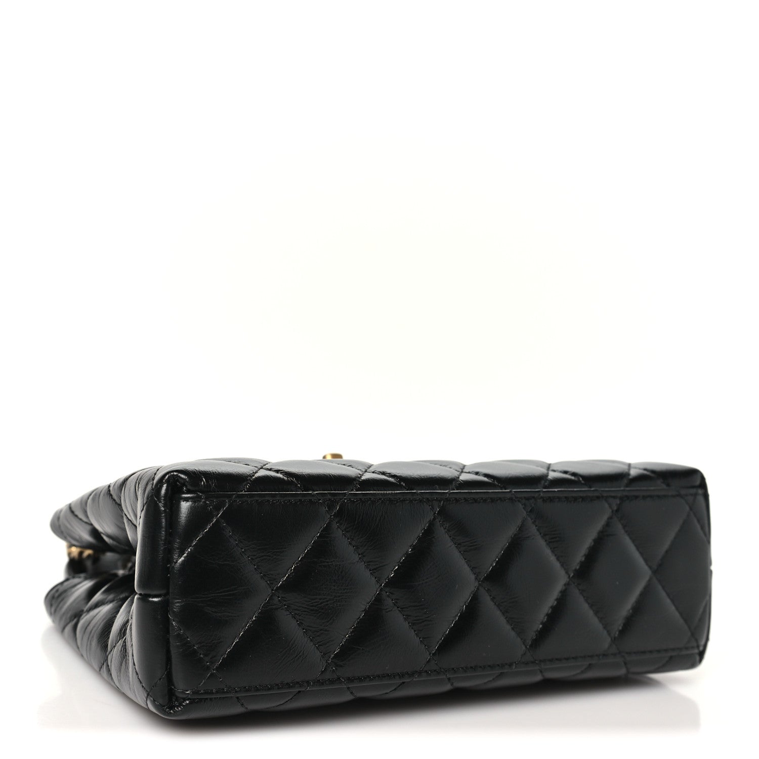 Shiny Aged Calfskin Quilted Nano Kelly Shopper Black — view 4