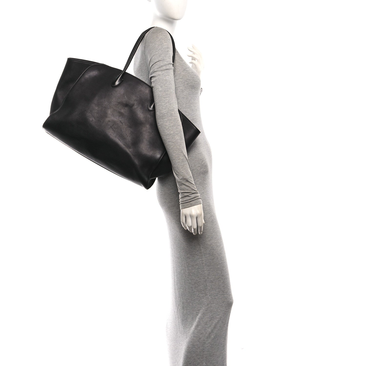 Polished Saddle Calfskin Marlo 17 Tote Bag Black — view 2