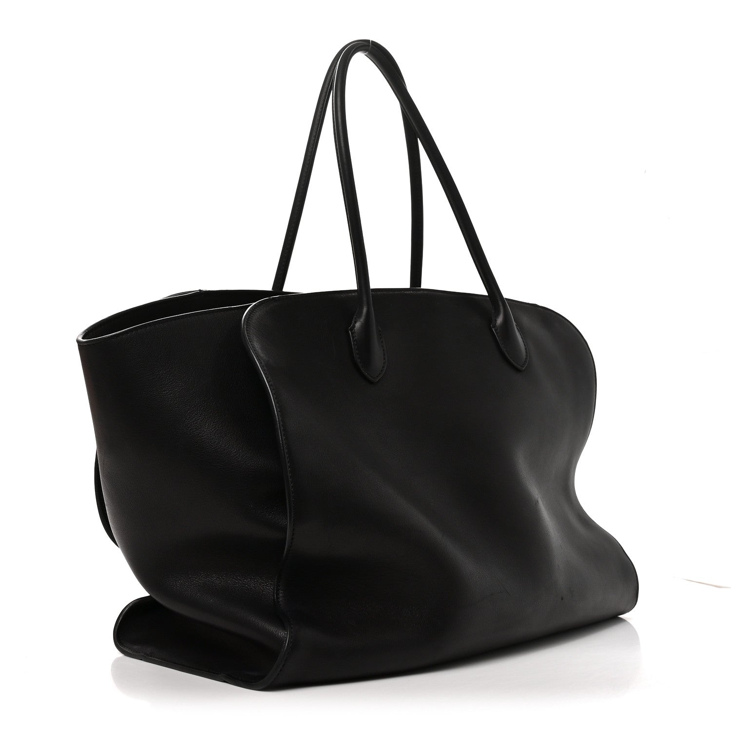 Polished Saddle Calfskin Marlo 17 Tote Bag Black — view 3