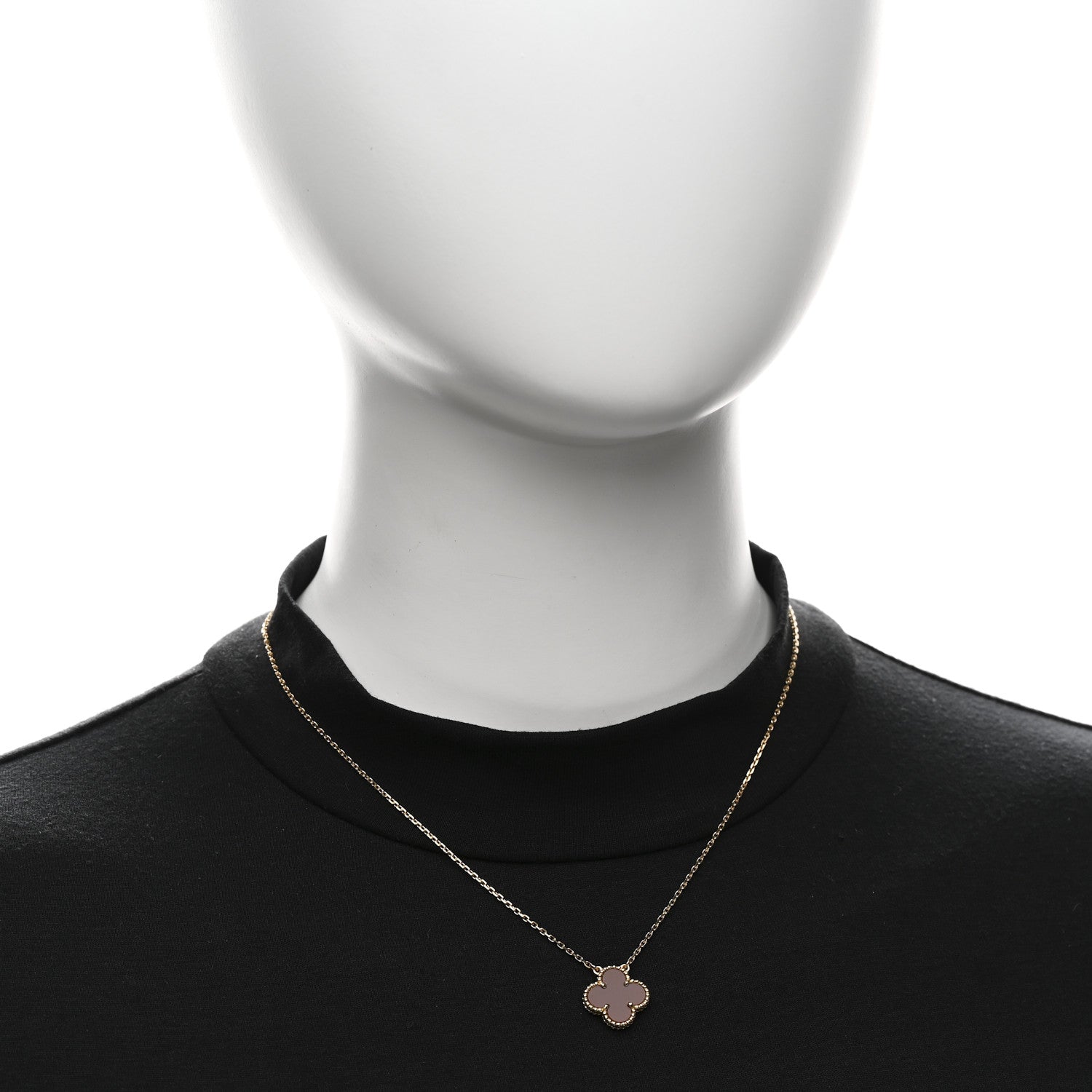 18K Yellow Gold Carnelian Vintage Alhambra Pendant Necklace — view 2
