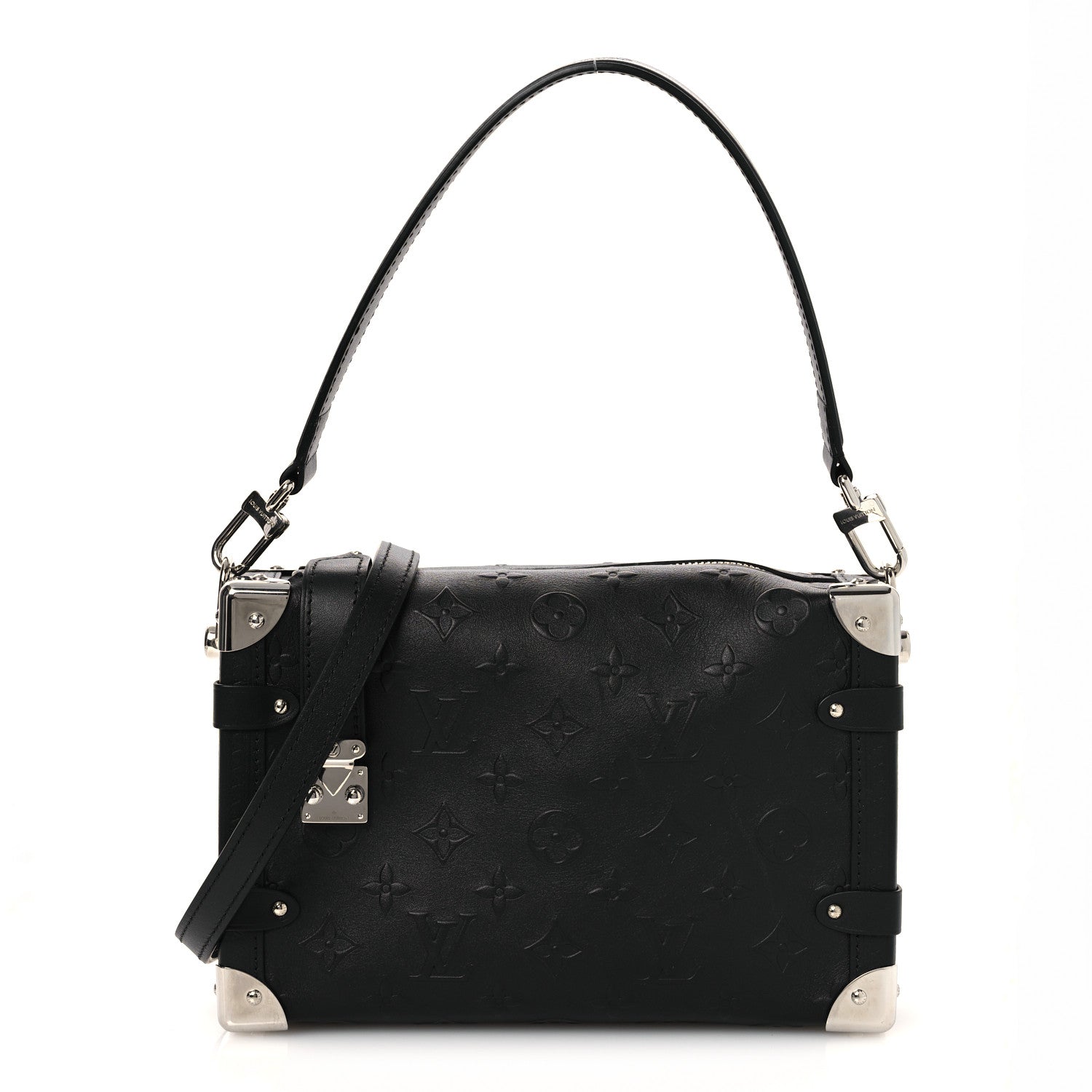 Calfskin Debossed Monogram Side Trunk Black