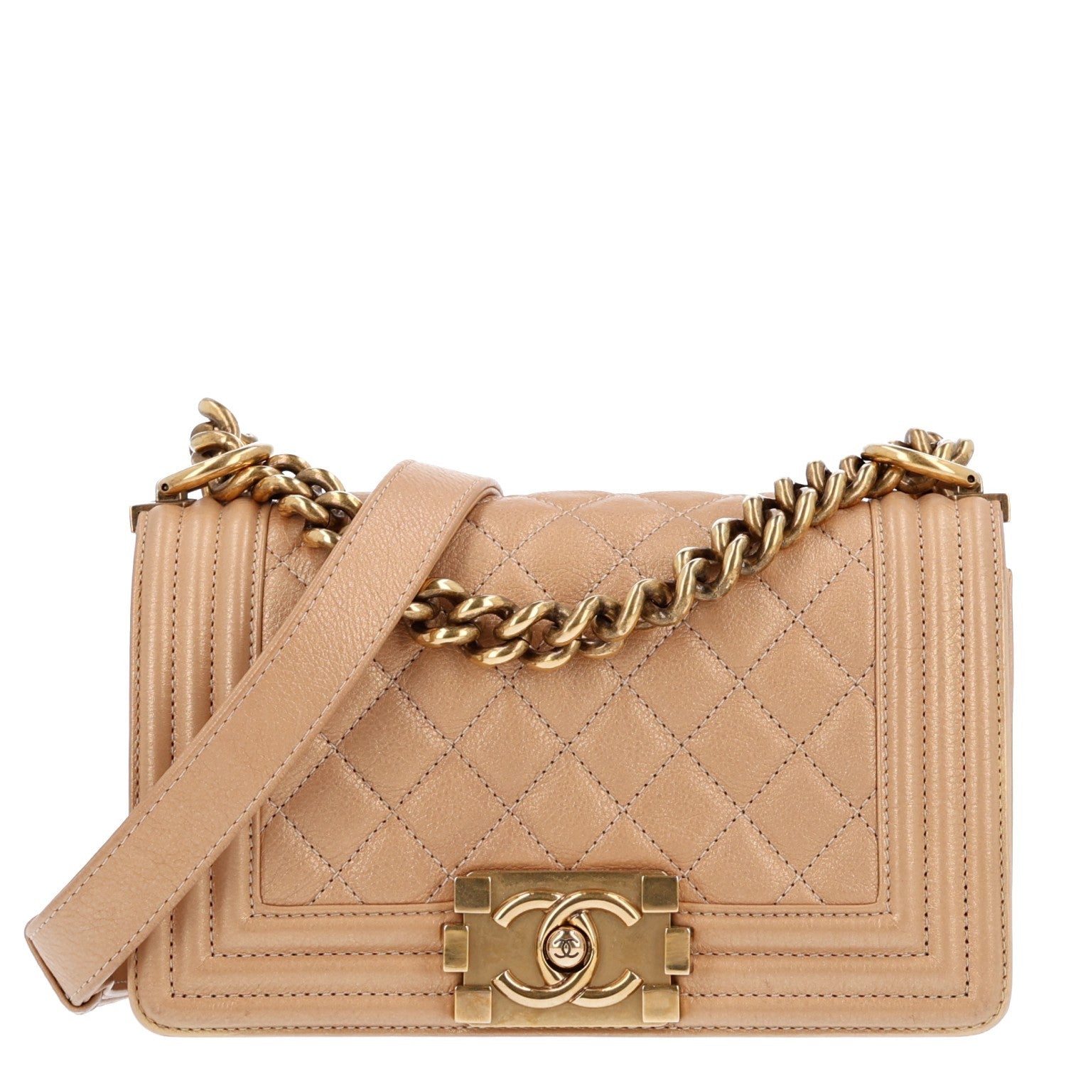 Metallic Caviar Quilted Small Boy Flap Gold