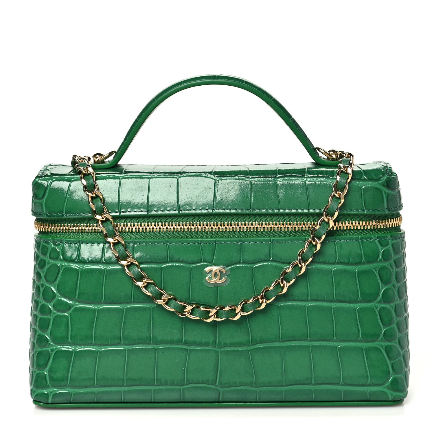 Calfskin Crocodile Embossed Crococo Exoticoco Vanity With Chain Emerald — view 1