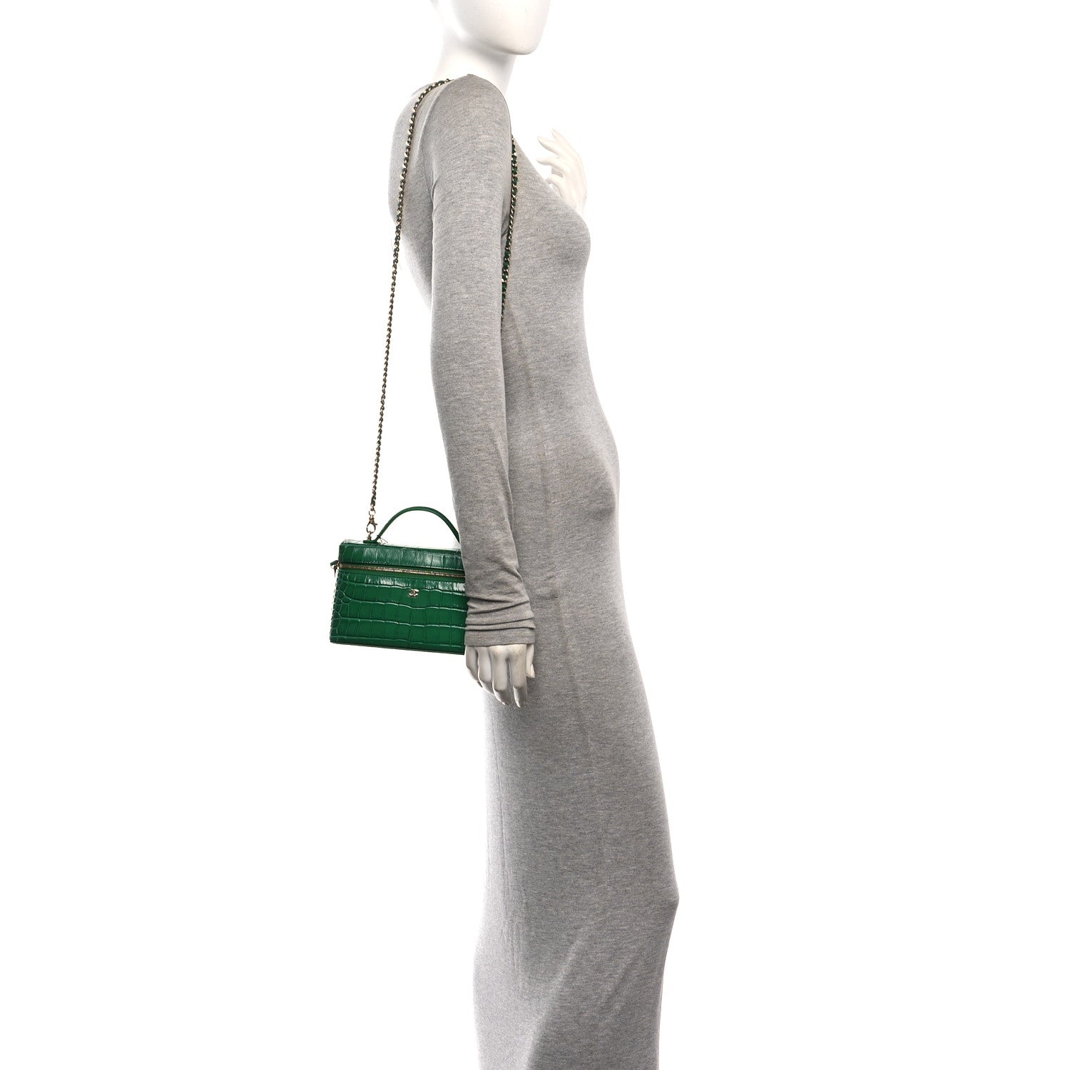 Calfskin Crocodile Embossed Crococo Exoticoco Vanity With Chain Emerald — view 2