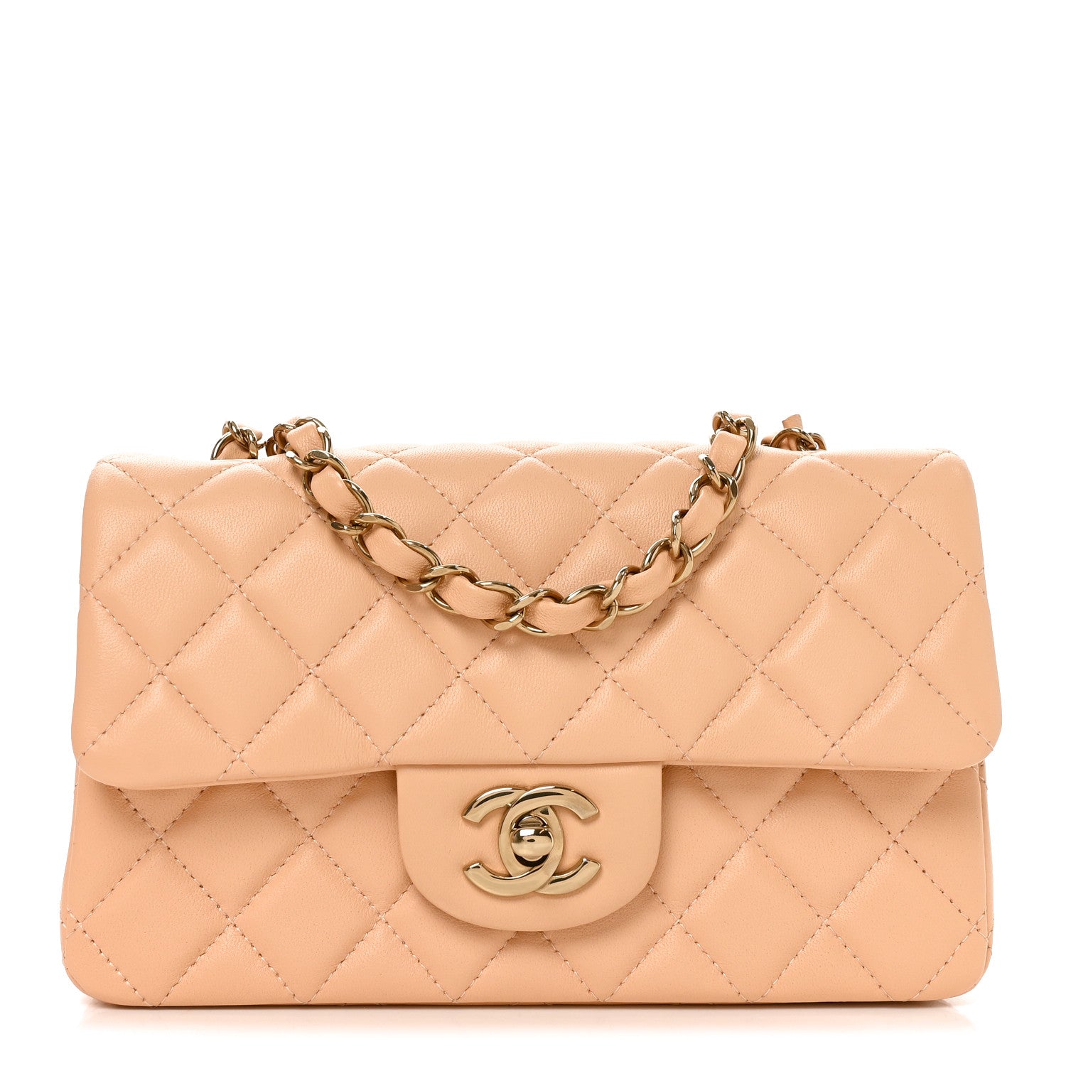Lambskin Quilted Mini Rectangular Flap Beige