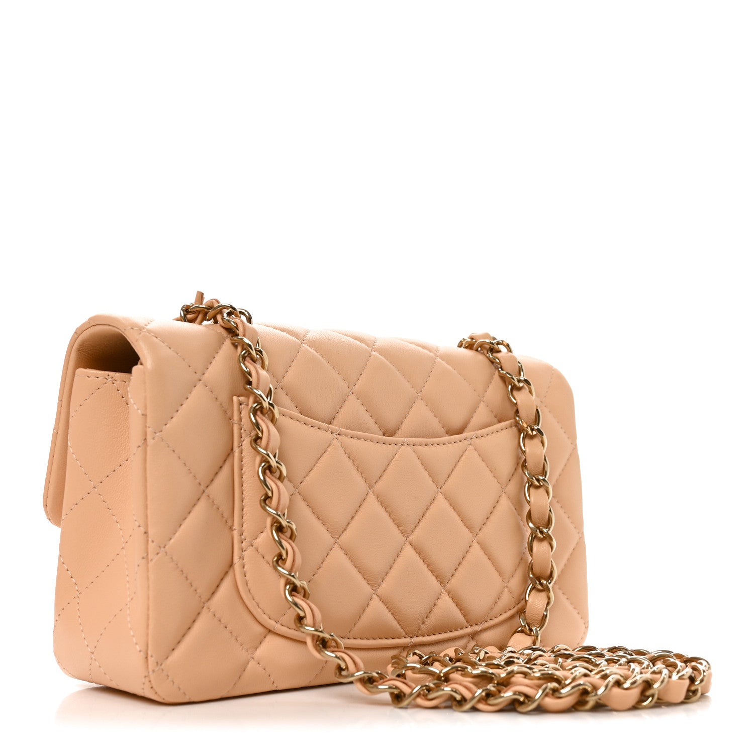 Lambskin Quilted Mini Rectangular Flap Beige — view 3