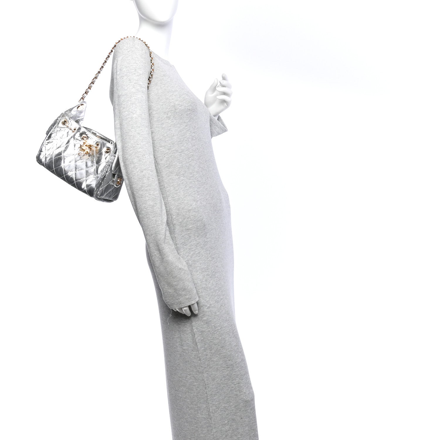 Metallic Aged Calfskin Quilted Mini Chanel 25 Handbag Silver — view 2