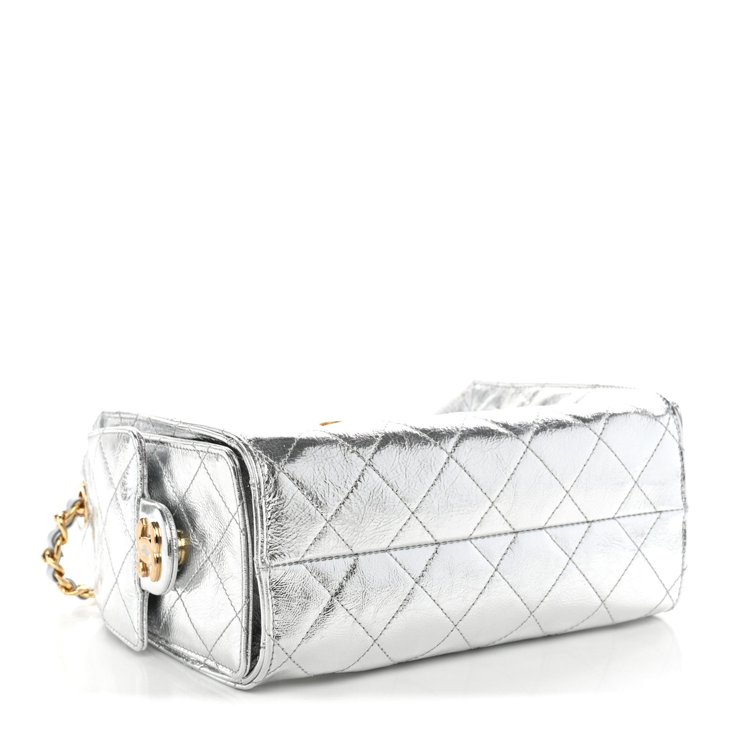 Metallic Aged Calfskin Quilted Mini Chanel 25 Handbag Silver — view 4