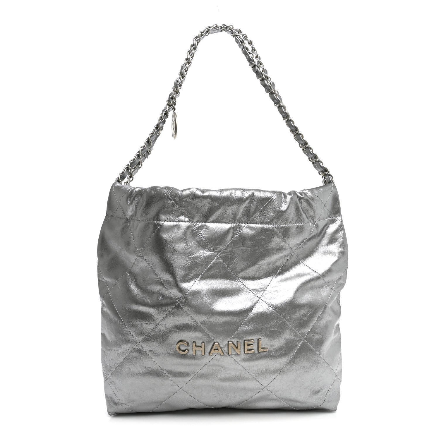 Metallic Calfskin Quilted Small Chanel 22 Silver
