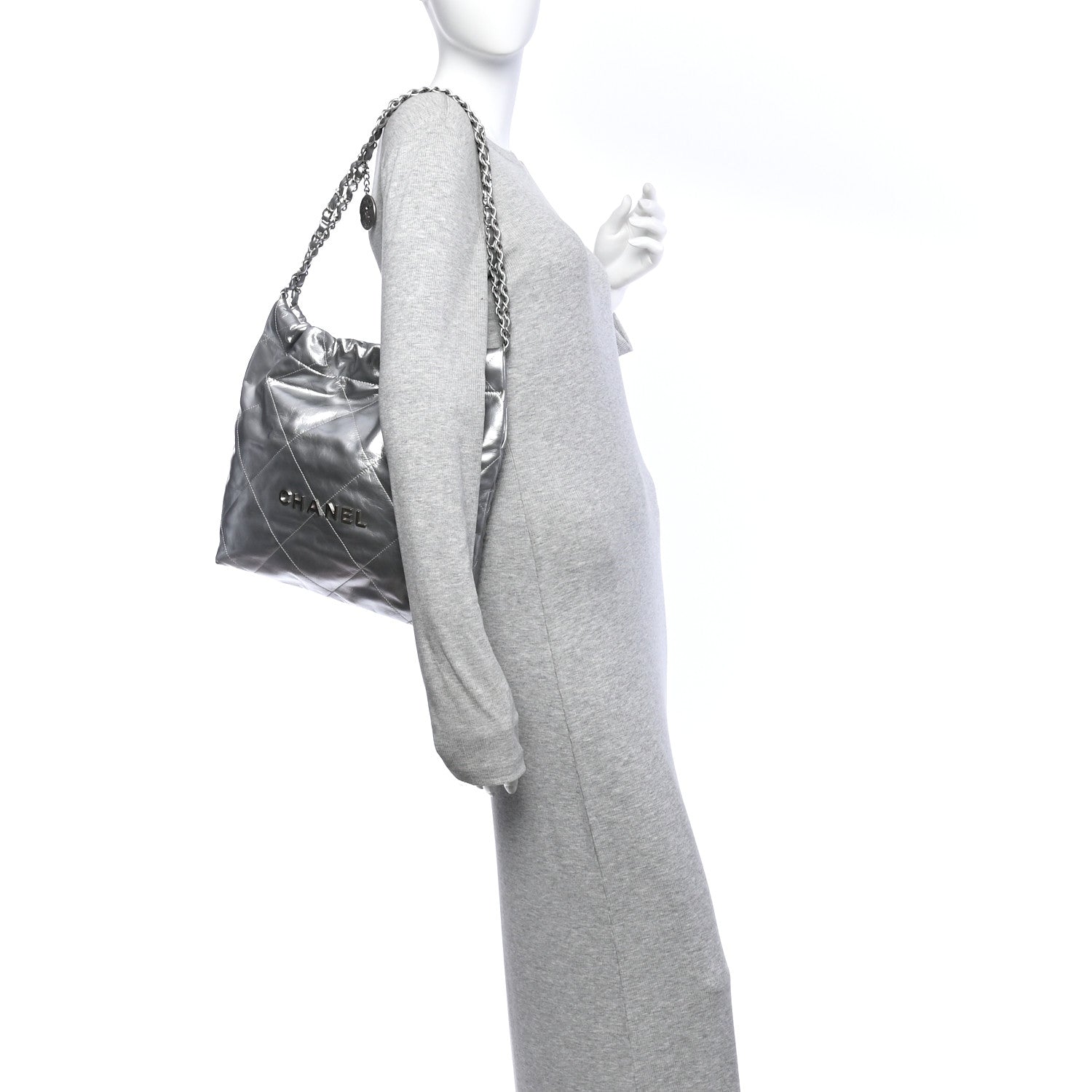 Metallic Calfskin Quilted Small Chanel 22 Silver — view 2