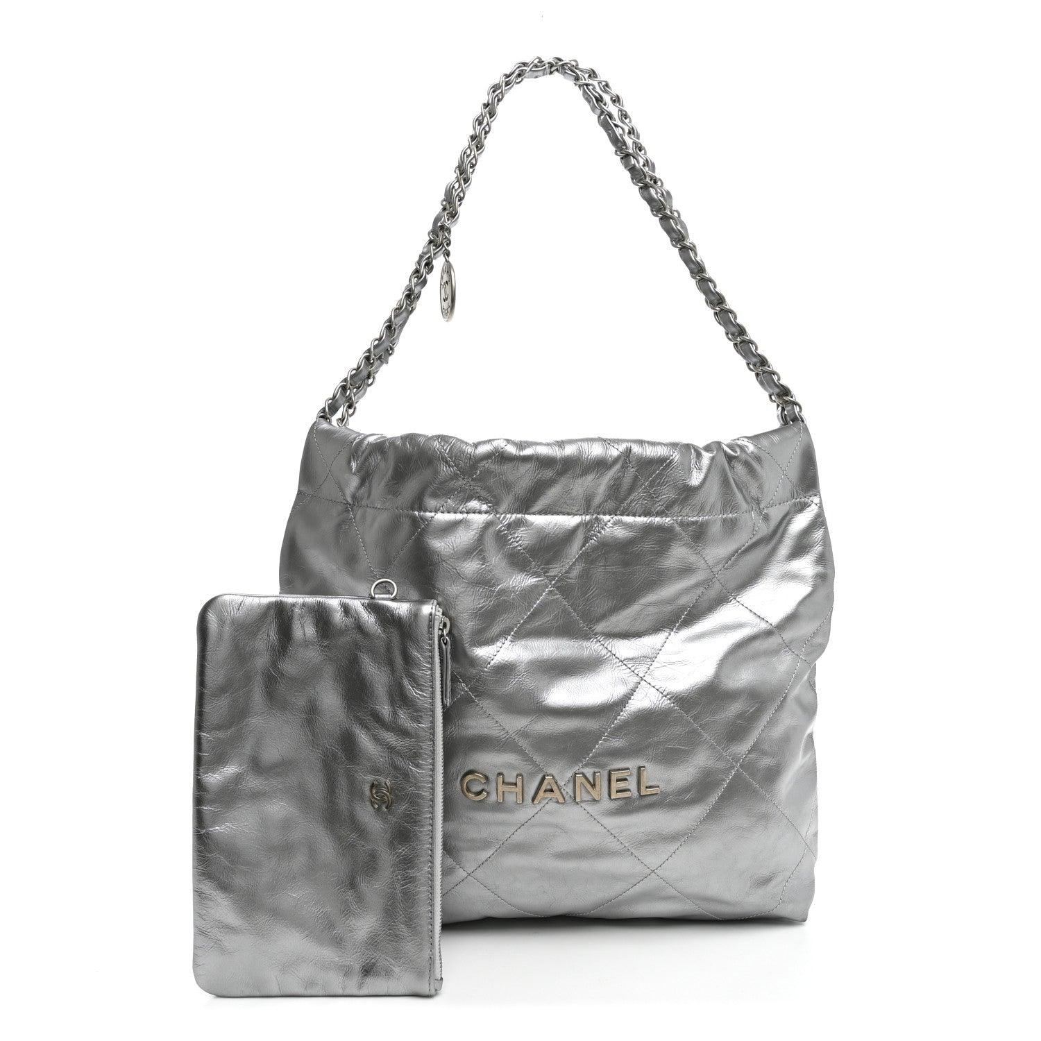 Metallic Calfskin Quilted Small Chanel 22 Silver — view 3