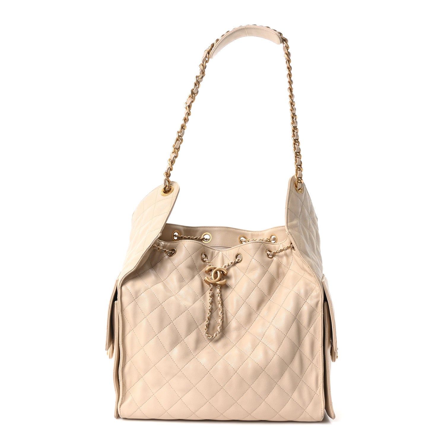 Caviar Quilted Medium Chanel 25 Handbag Beige