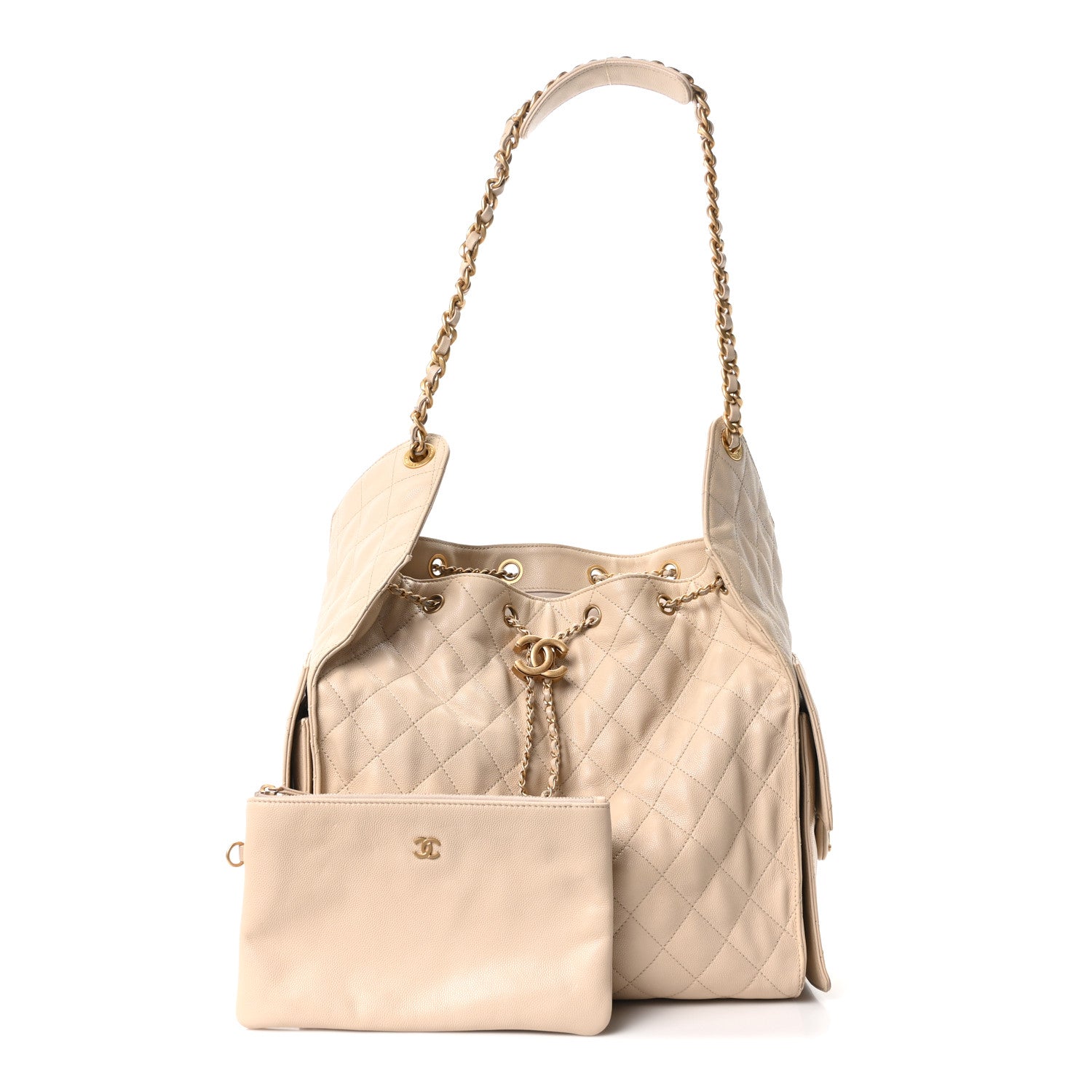 Caviar Quilted Medium Chanel 25 Handbag Beige — view 3