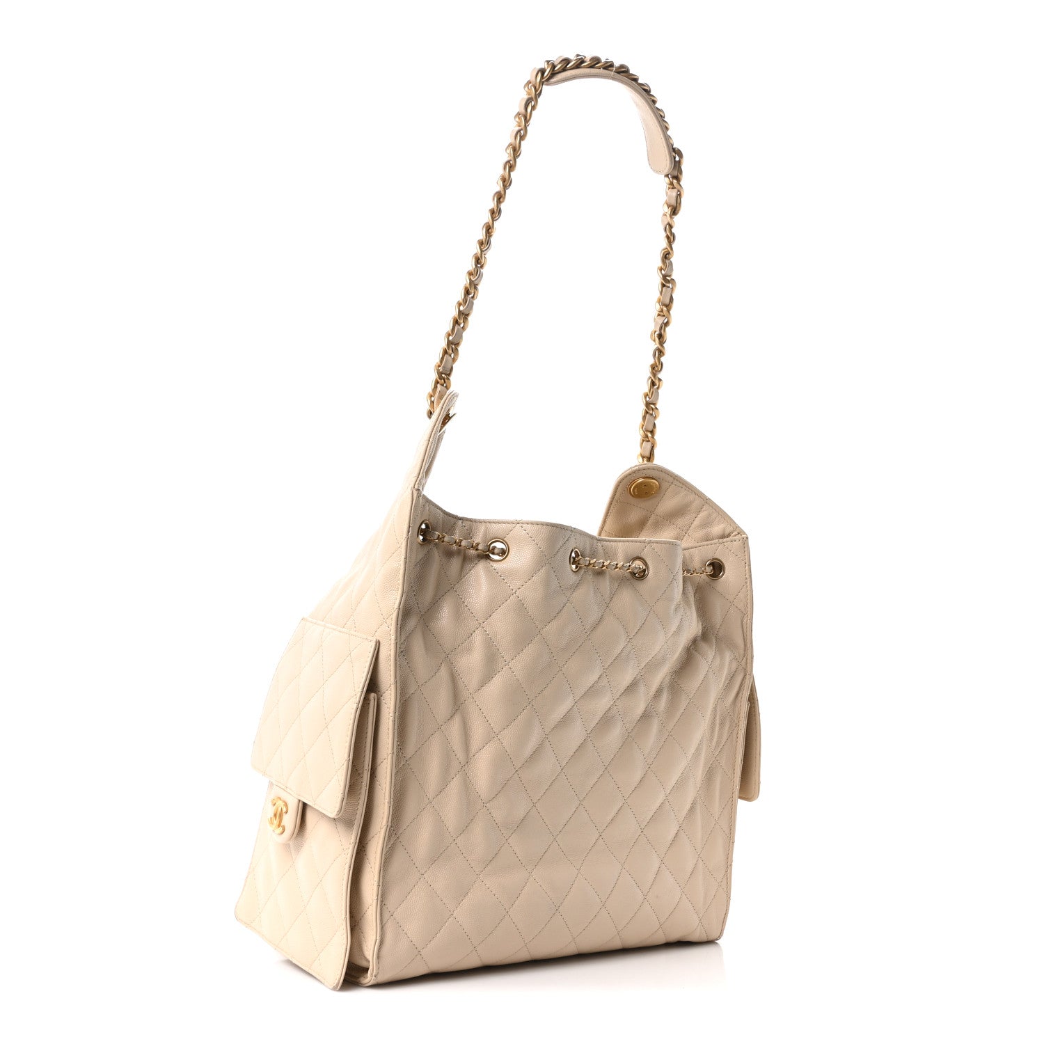 Caviar Quilted Medium Chanel 25 Handbag Beige — view 4