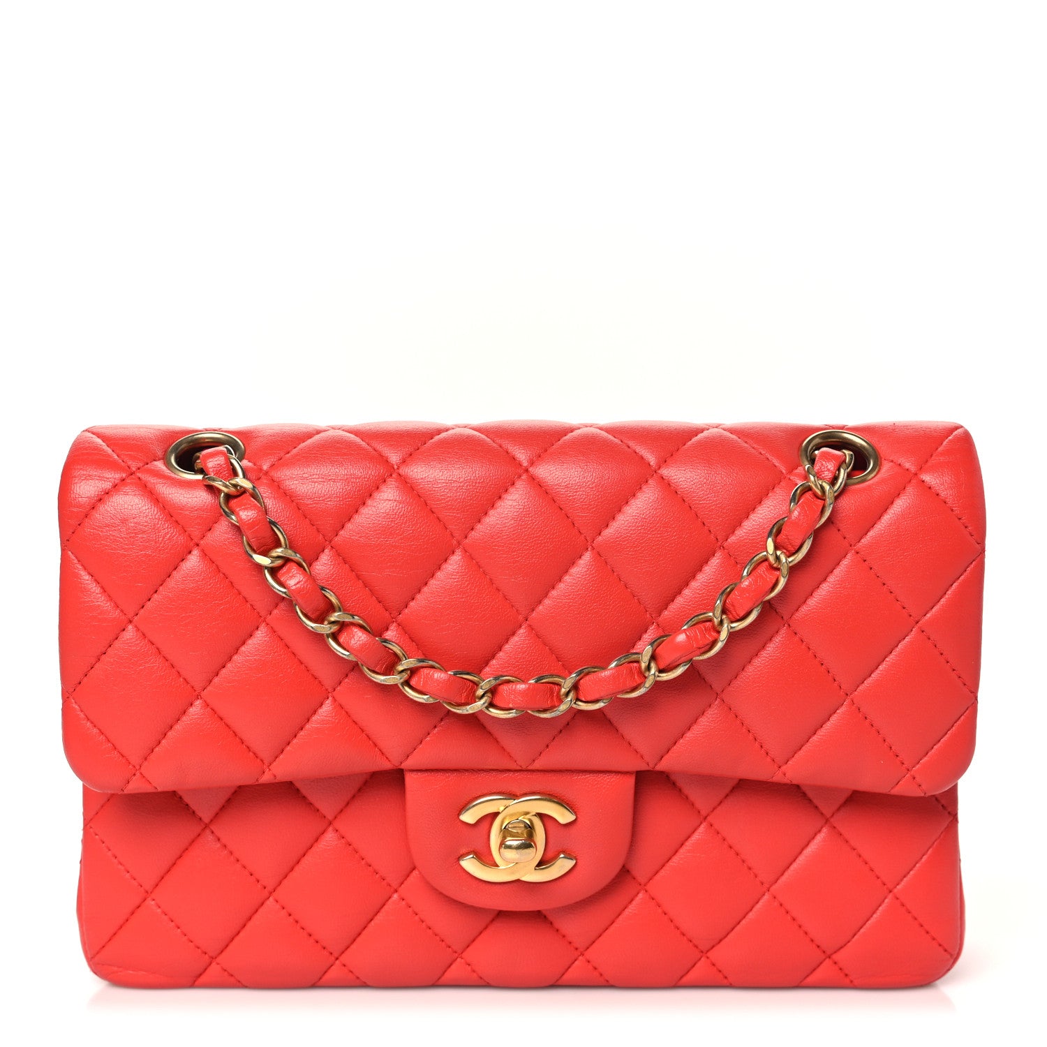 Lambskin Quilted Small Double Flap Red
