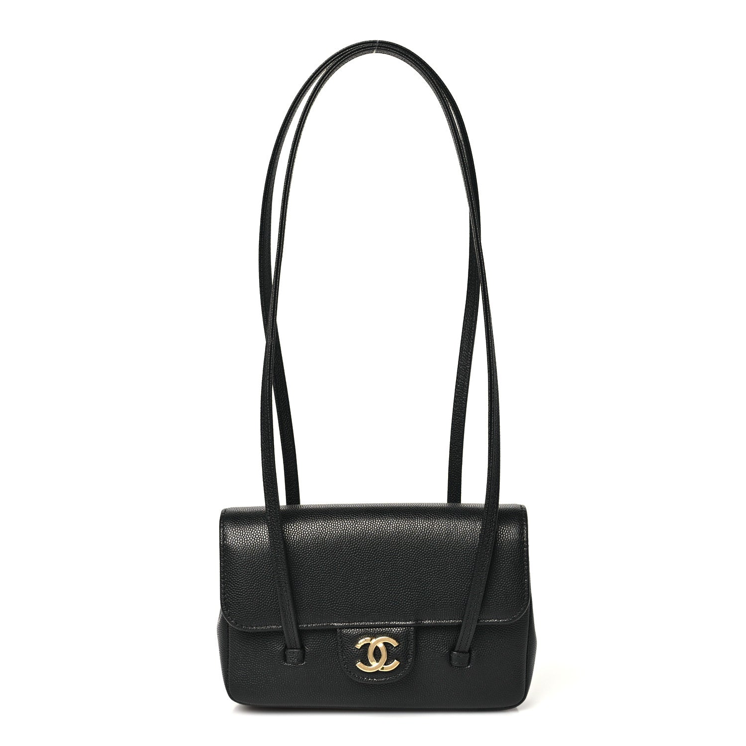 Shiny Caviar Mini Preppy Coco Shoulder Bag Black — view 1