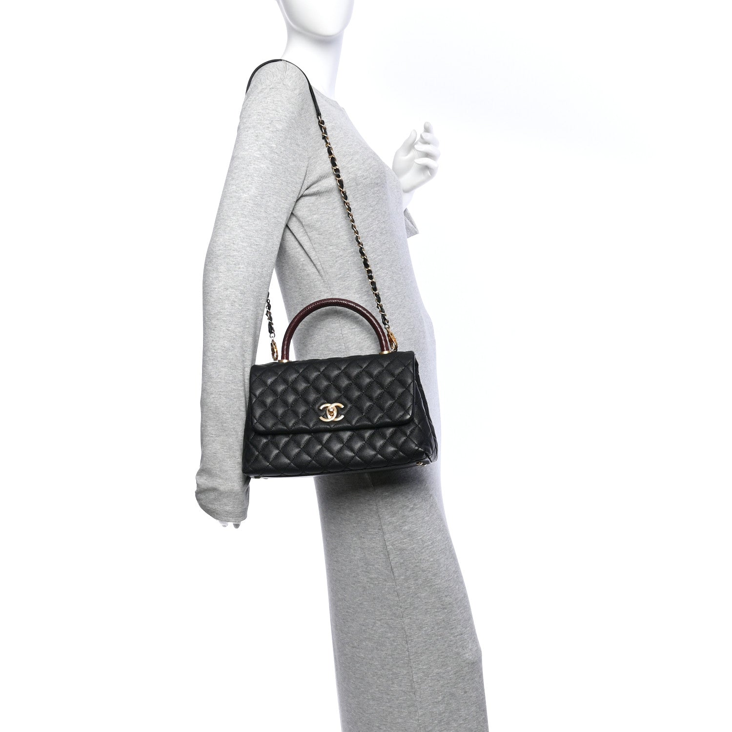 Caviar Lizard Quilted Small Coco Handle Flap Black — view 2