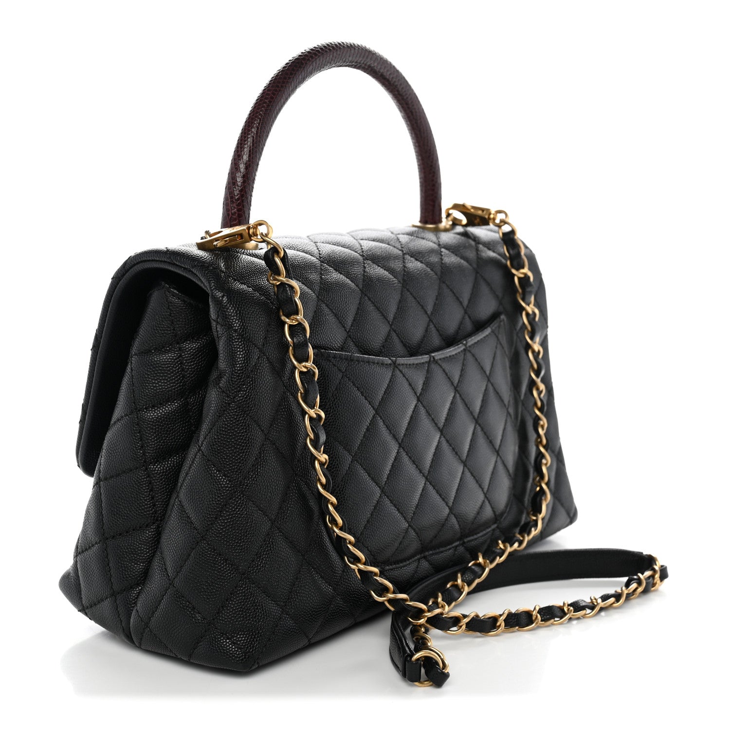 Caviar Lizard Quilted Small Coco Handle Flap Black — view 3